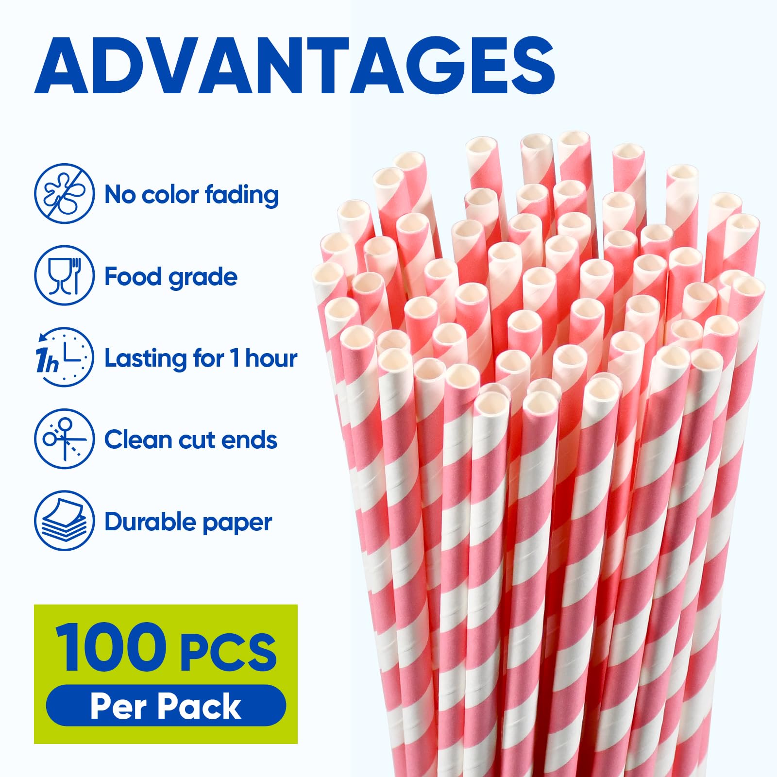 Cannucce di carta usa e getta, 26 cm, larghezza 0,6 cm, per feste di compleanno per ragazze, feste, baby shower, 100 pezzi