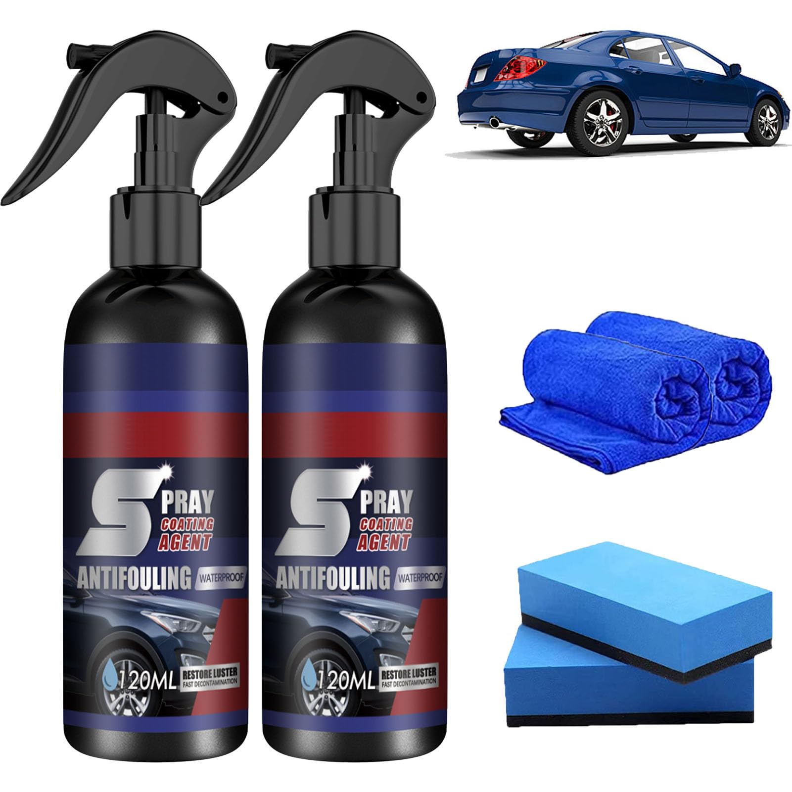 Multi-Functional Coating Renewal Agent, Ceramic Coating for Cars, Car Coating Agent Spray, 3 in 1 Ceramic Car Coating Spray, 3 in 1 High Protection Quick Car Coating Spray, Waterless Wash (2 Sets)
