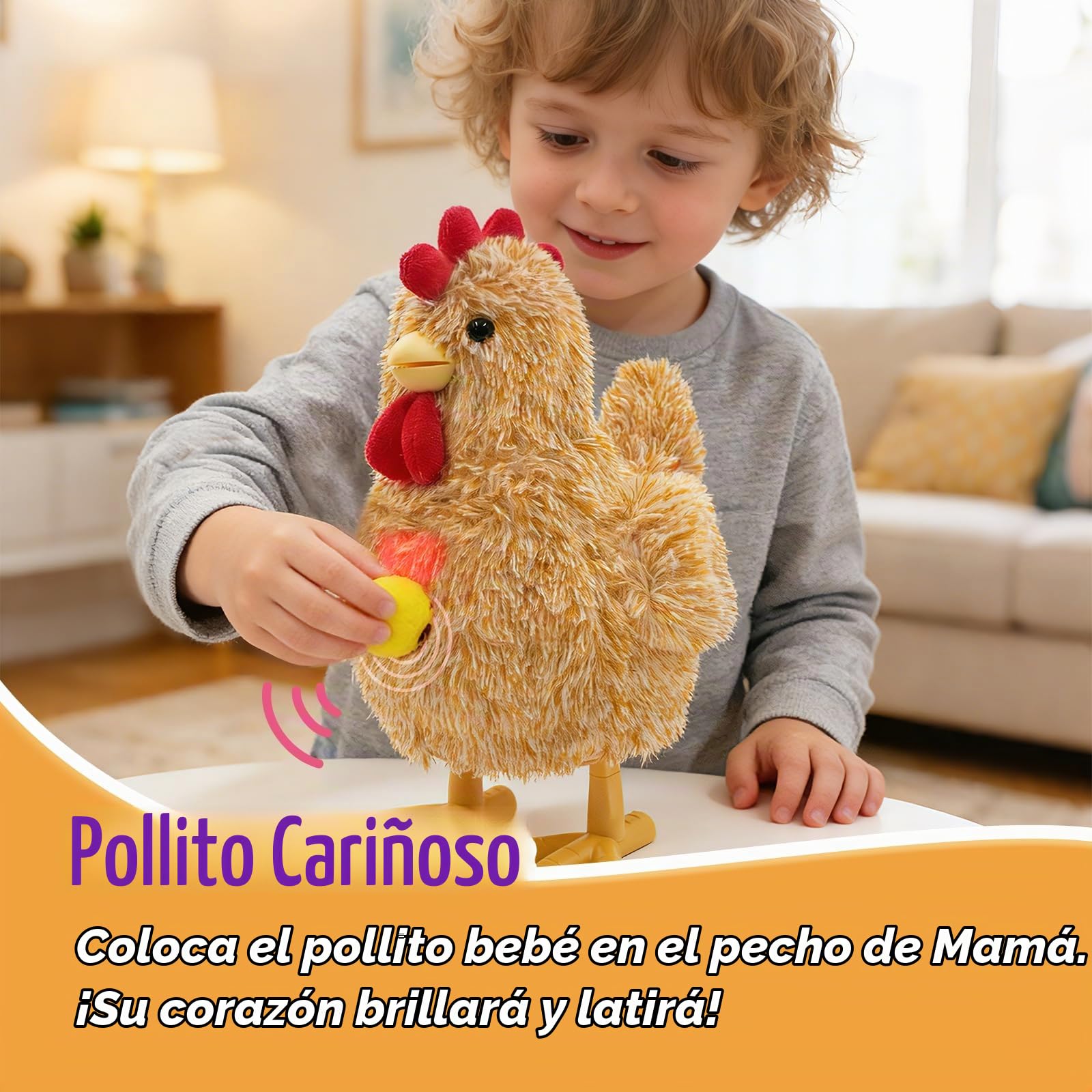 YH YUHUNG Juguetes de peluche interactivos mamá gallina, canta y pone huevos, animal electrónico de granja para niños pequeños a partir de 3 años, con pollitos y gusano de alimentación (Amarillo)