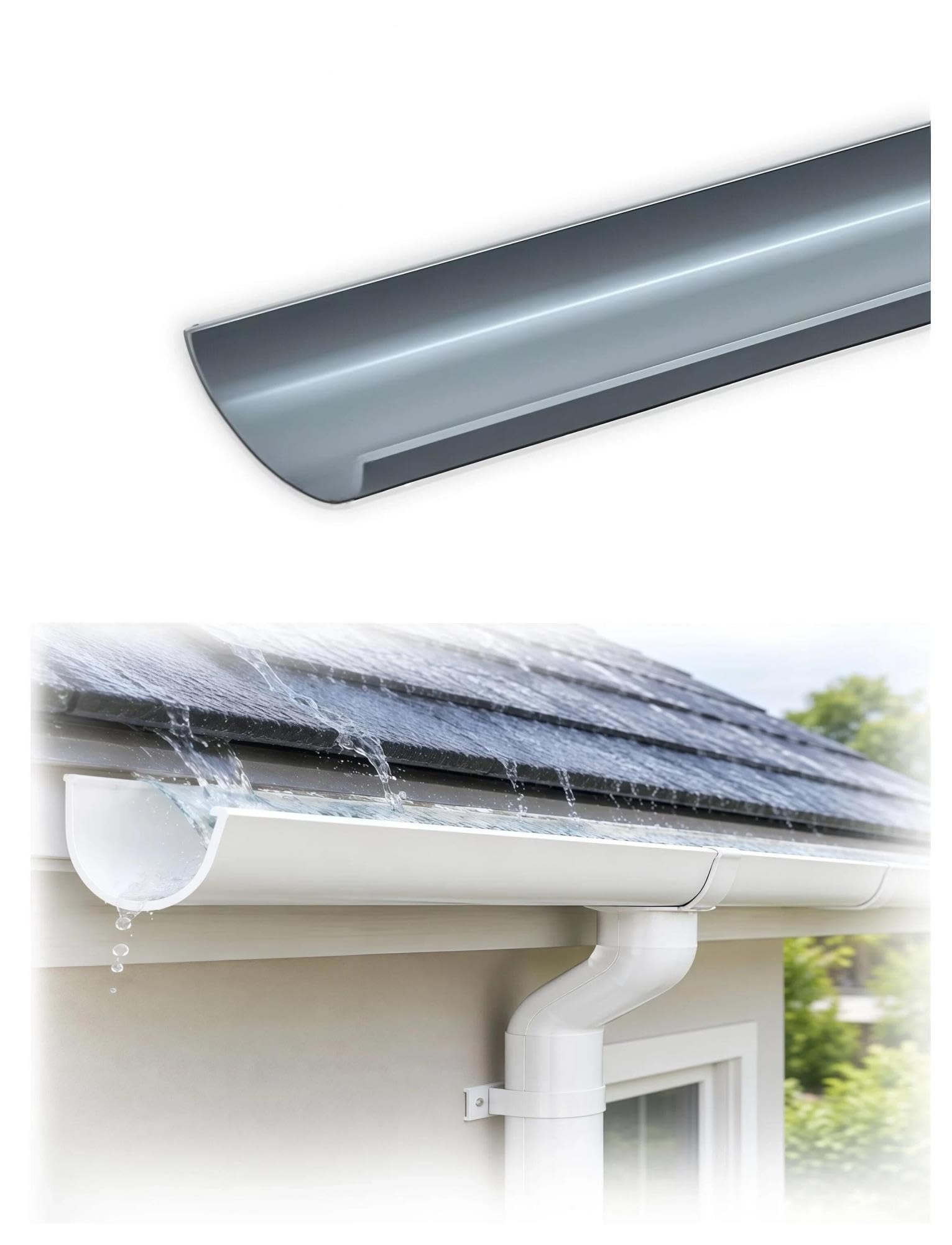 Grondaia PVC Semicircolare, Tubo Scarico Acqua Piovana U Forma Tetto