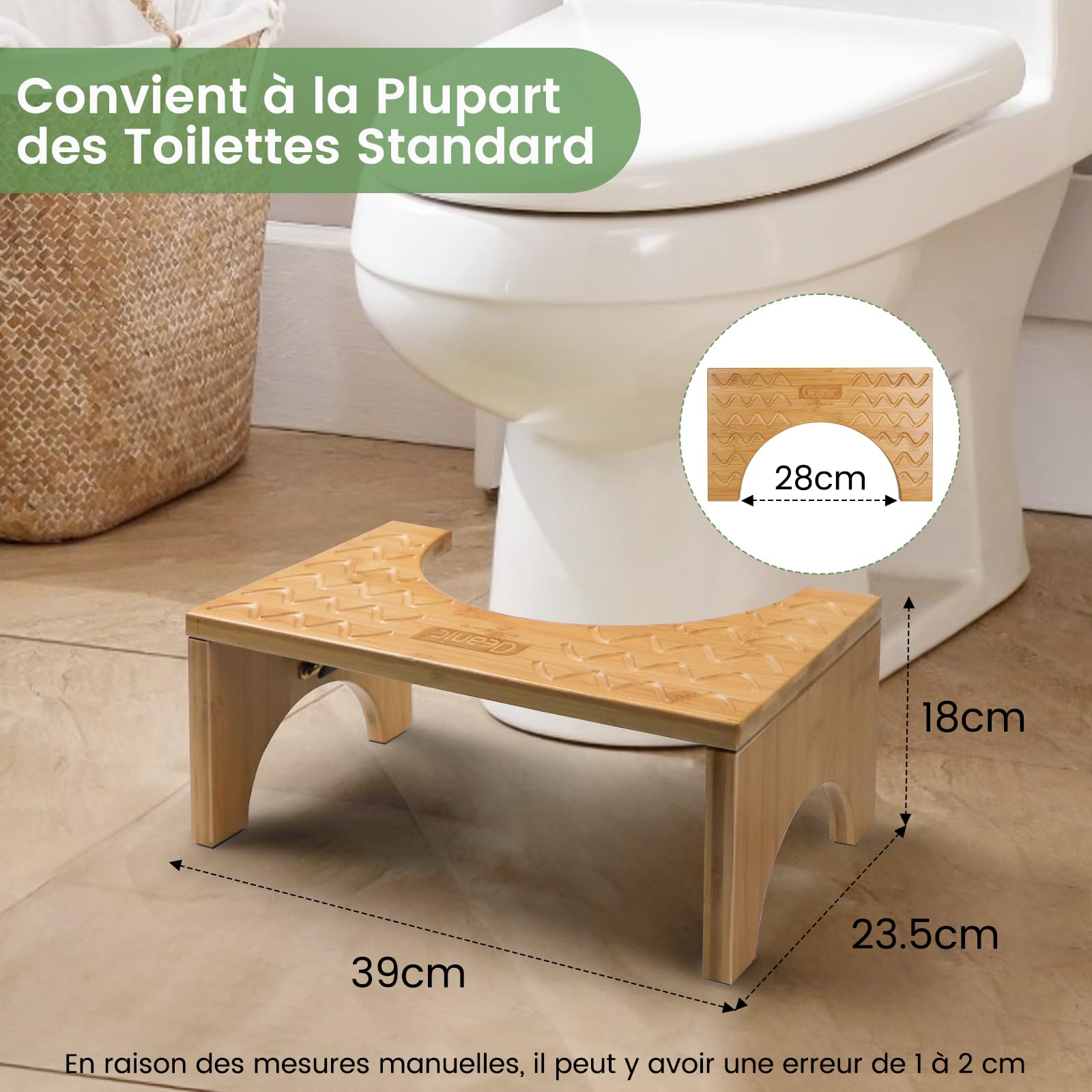 DEANIC Tabouret WC pour Adulte en 100% Bambou Naturel, Pliable avec Coussinets Antidérapants, Soulage la Constipation et Les Ballonnements