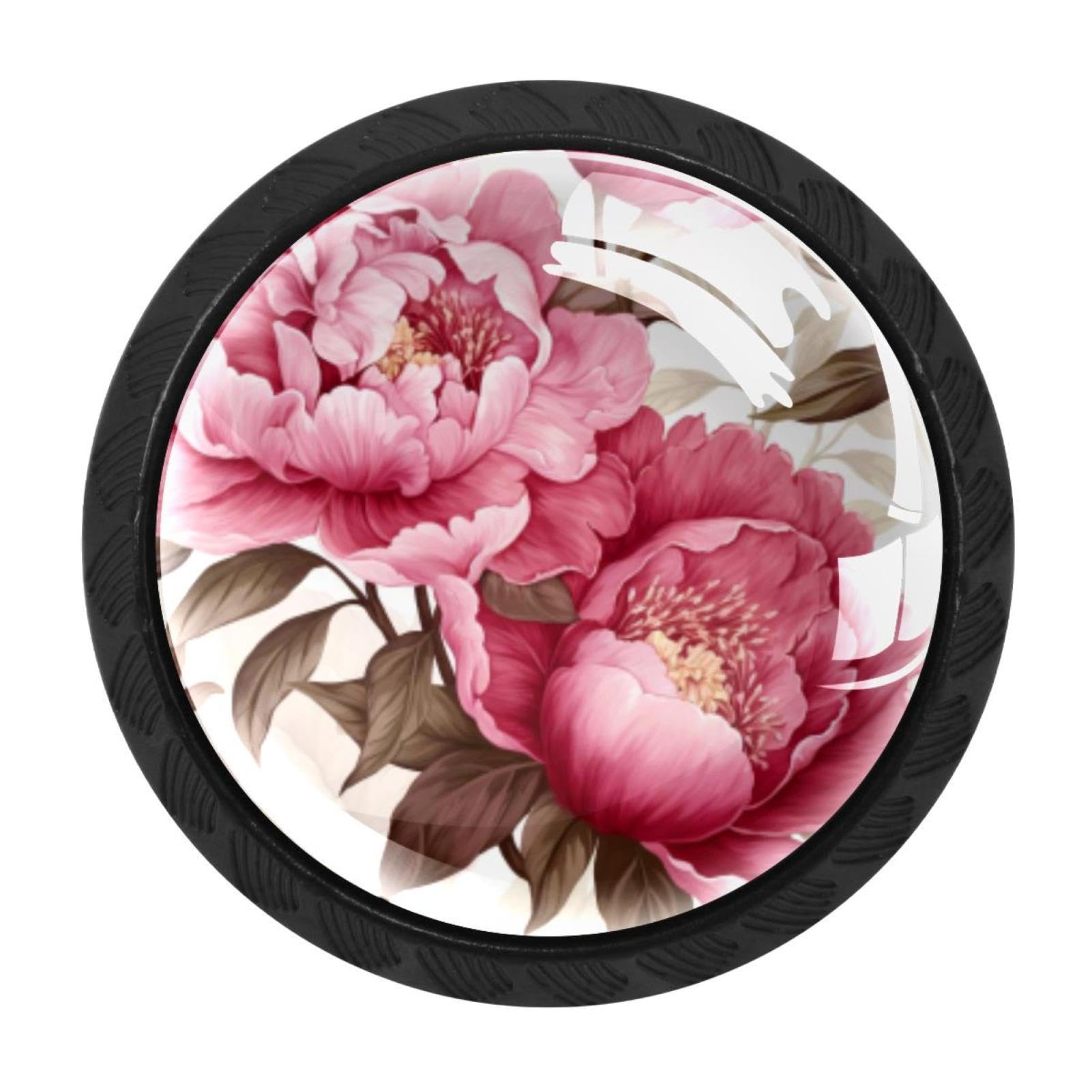 CHENZZZZ 4 Pack Black Peony Drawer Knobs, Cabinet Knobs Round Glass Knobs for Kitchen Cabinet Hardware Bathroom 35MM