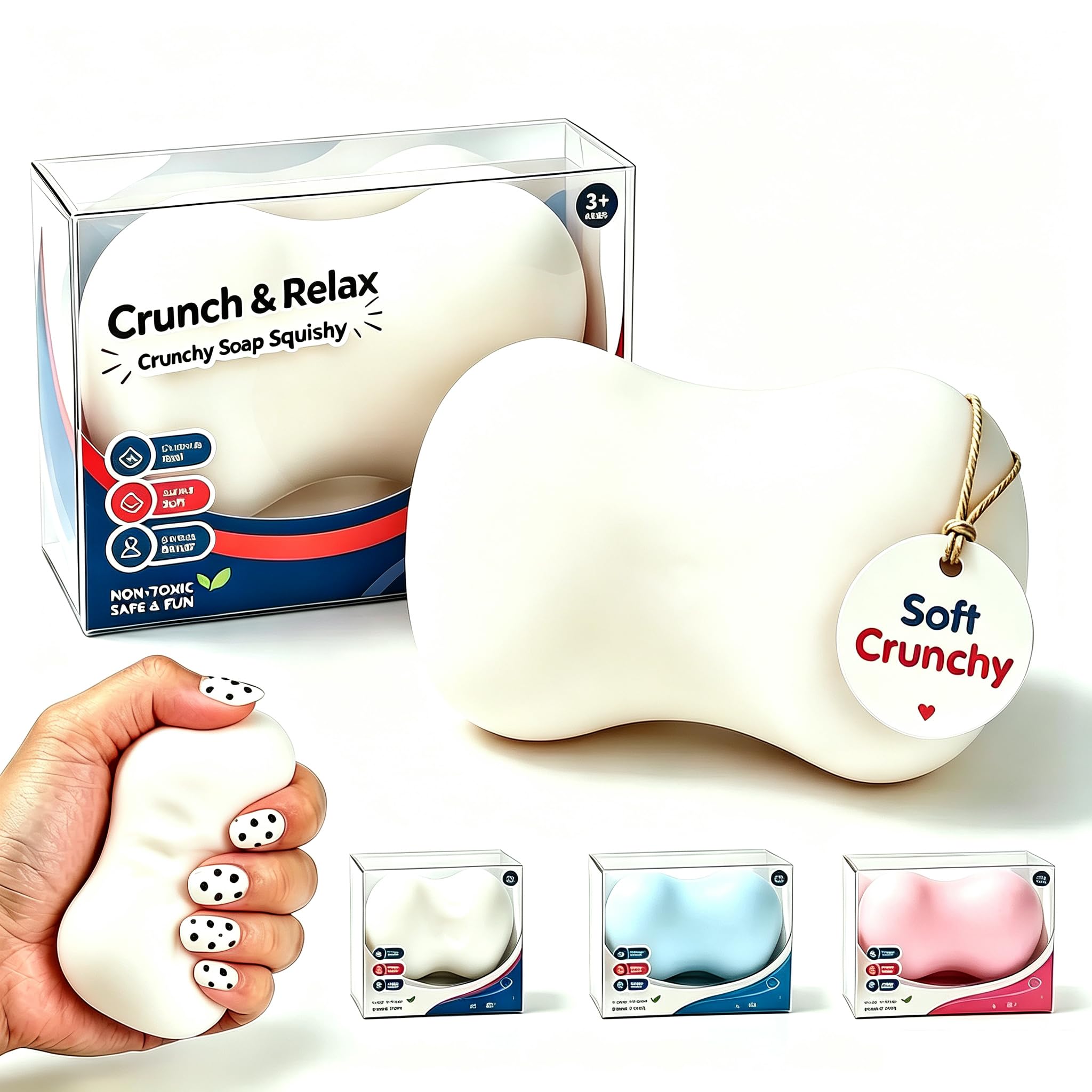 Squishy Stress Ball. Squeeze Realistic Design ASMR Anxiety Relief Tool (White Soap)