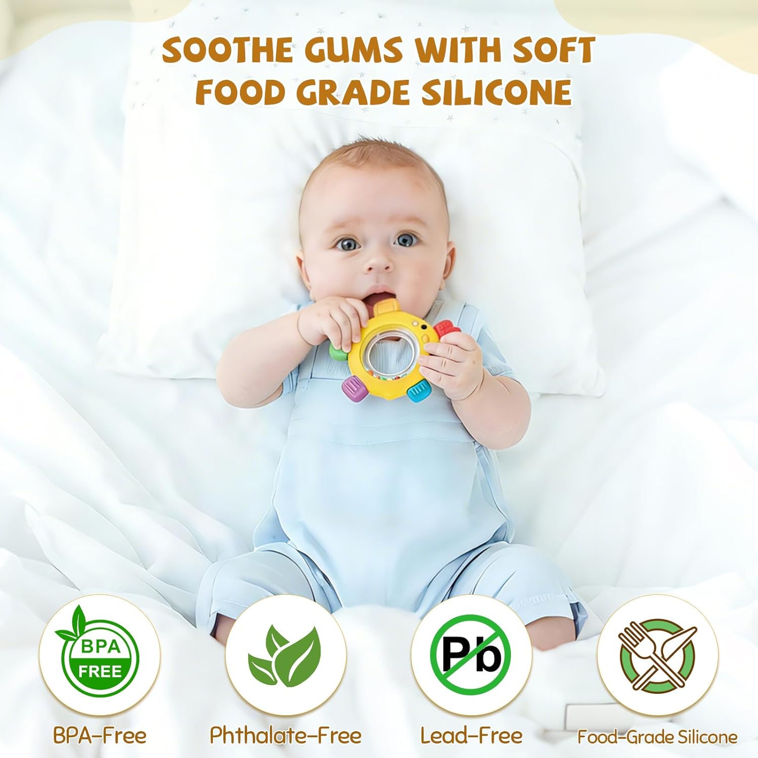 Easter Baby Teething Toys with Rattle for 3-6 6-12 Months, Food Grade Infant Newborn Teether, Baby Essentials Teething Relief, Baby Easter Basket Stuffers Gifts Toys