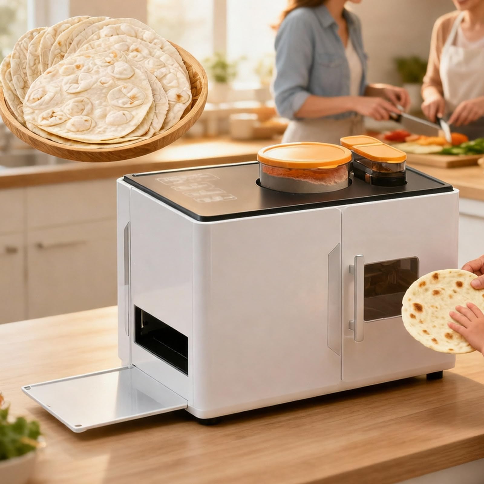 Sjyclaviger Adjustable Thickness For Tortillas, Roti Fully Automatic Roti Making Machine, Make 20 Delicious Flatbreads, Suitable For Indian Pancake, Ideal For Chapati, Tortilla