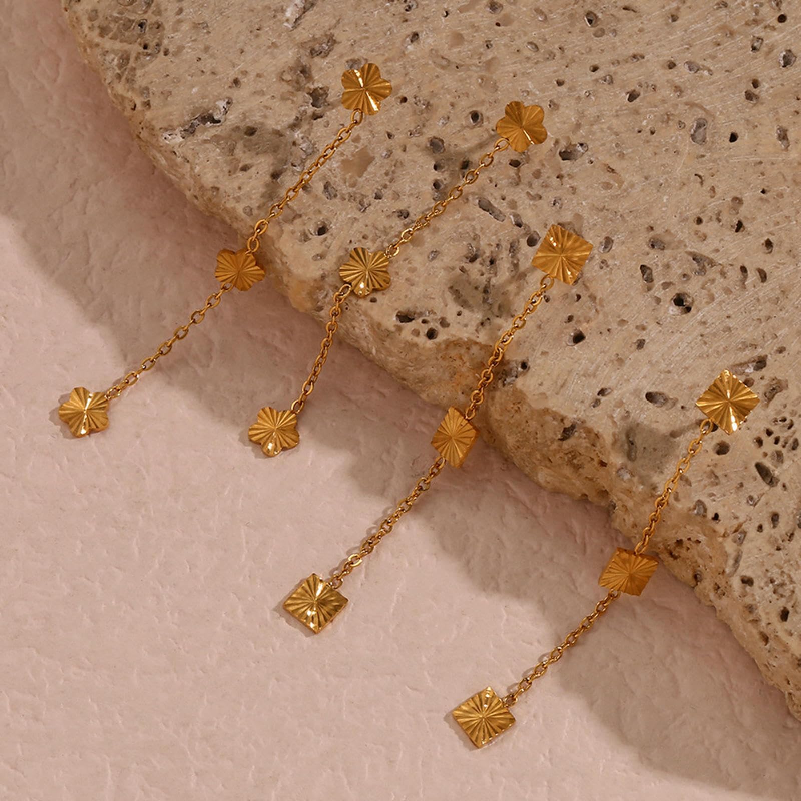 Ohrstecker mit Kettengliedern für Damen, minimalistisch, 18 Karat vergoldeter Edelstahl, gravierte Luxus-Ohrringe, Geschenk