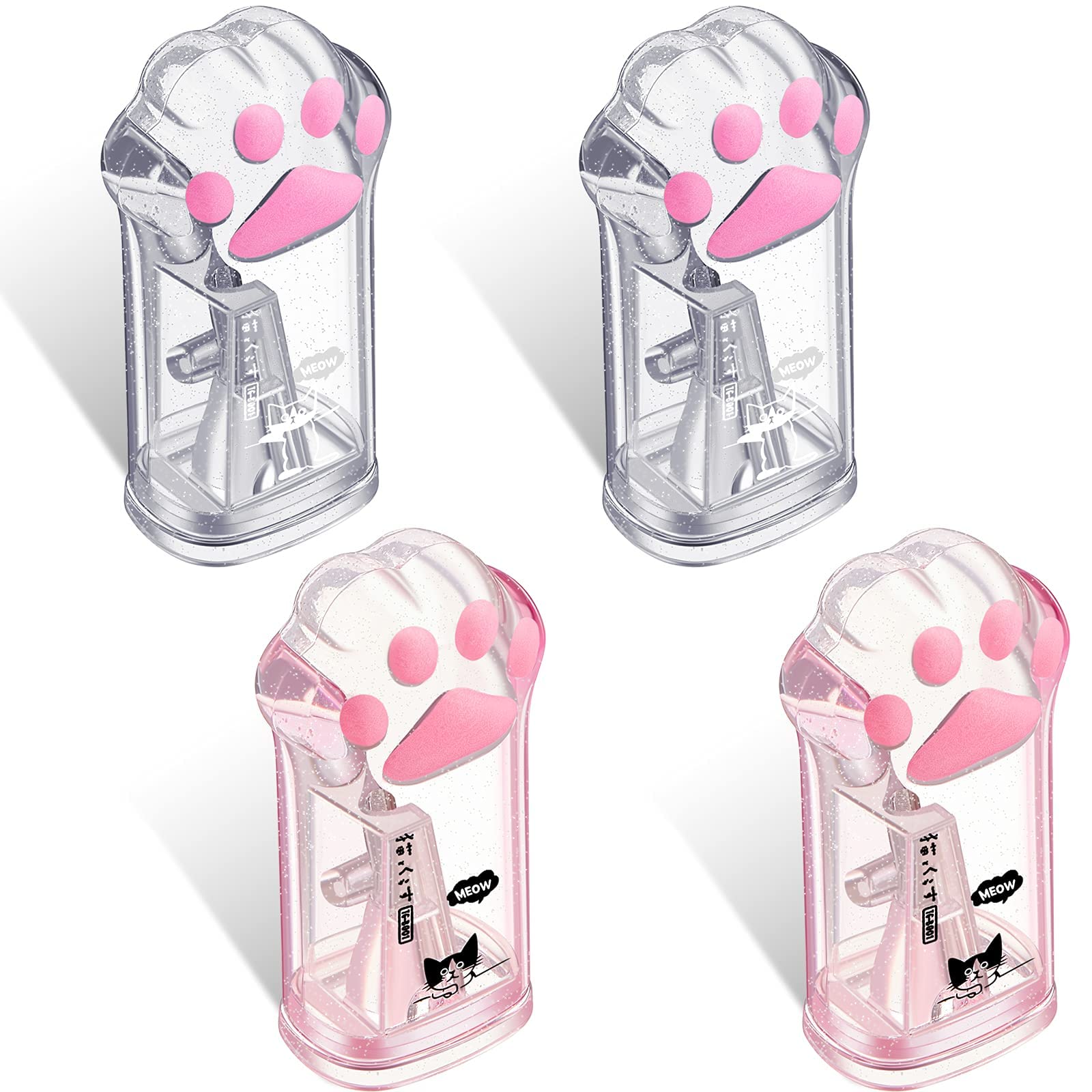 MAKINGTEC Pencil Sharpener, 4Pcs Cute Cat Paw Kawaii Manual Pencils Sharpeners Kids Cat Claw Pencil Sharpener Stationery with Lid for Office Home School Supplies (Pink and Grey)
