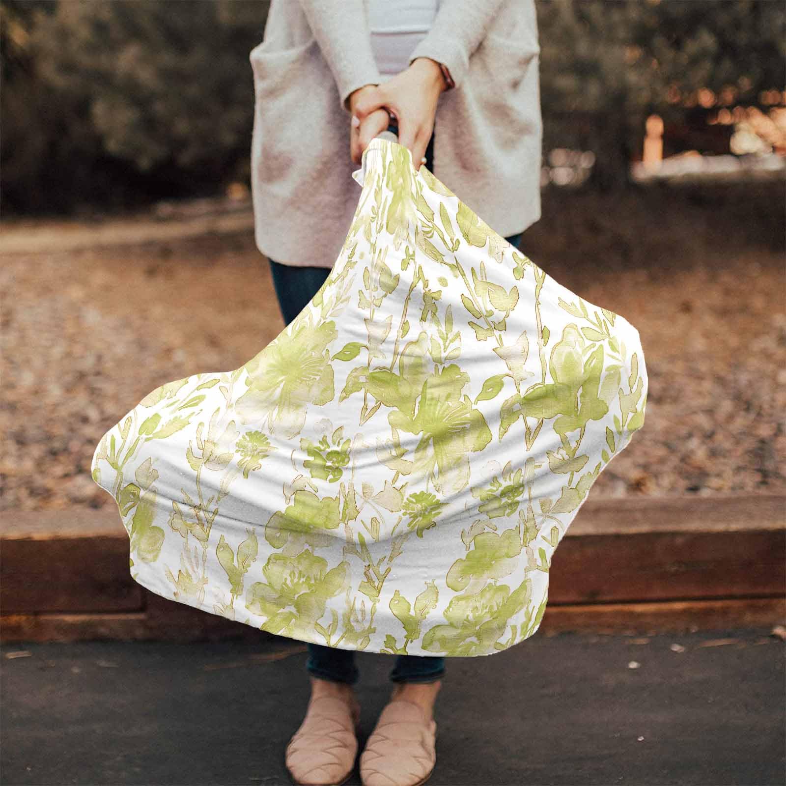 Nursing Cover for Breastfeeding Scarf, Watercolor Flower Floral Abstract Grass Green Baby Car Covers Super Soft Multi Use for Canopy Shopping Cart Cover Blanket Stroller Cover