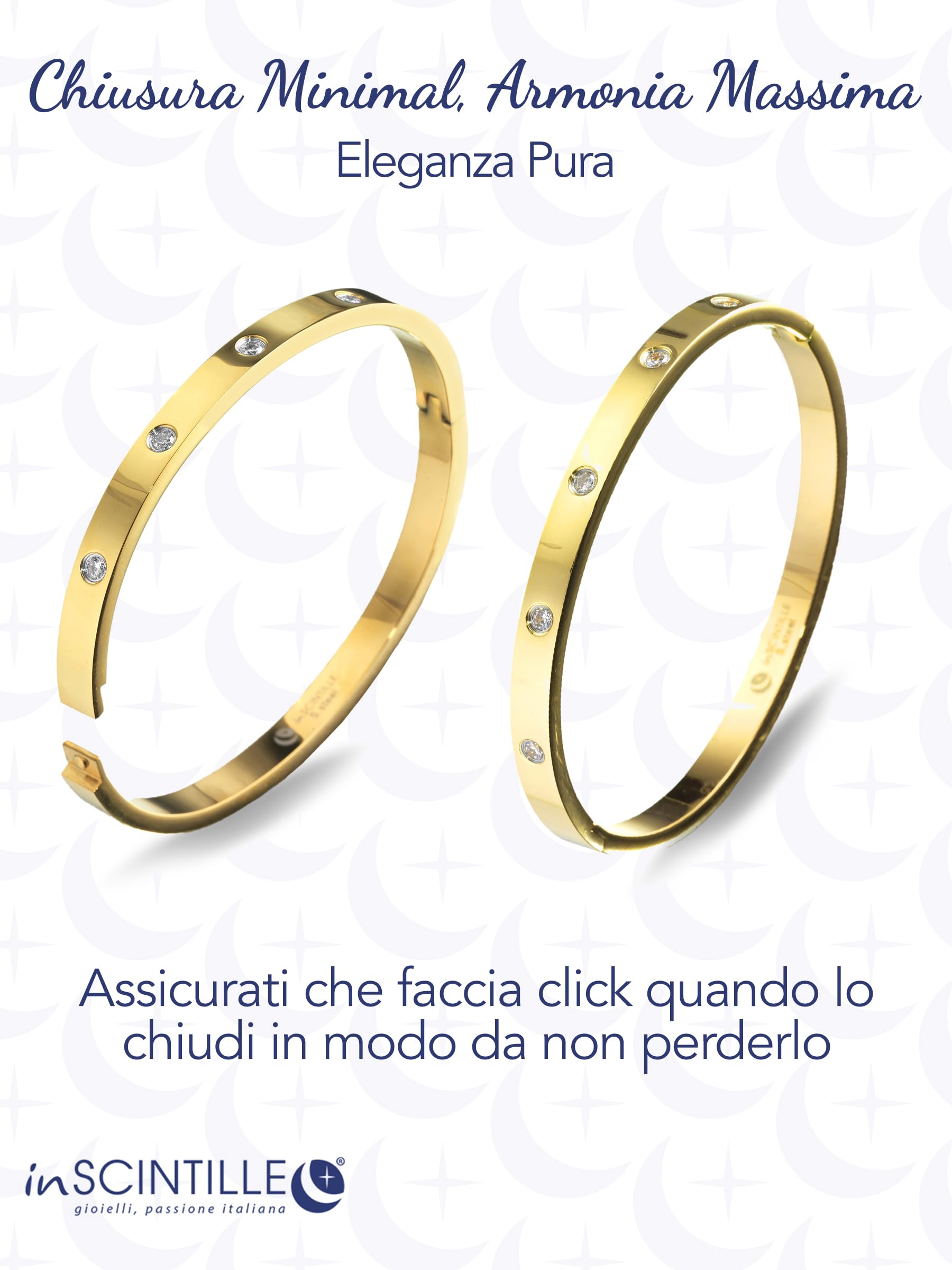 inSCINTILLE Bangle Bracciale Rigido Donna Uomo in Acciaio Inossidabile, Confezione Regalo Donna Uomo Inclusa, Braccialetti Bangles a Cerchio