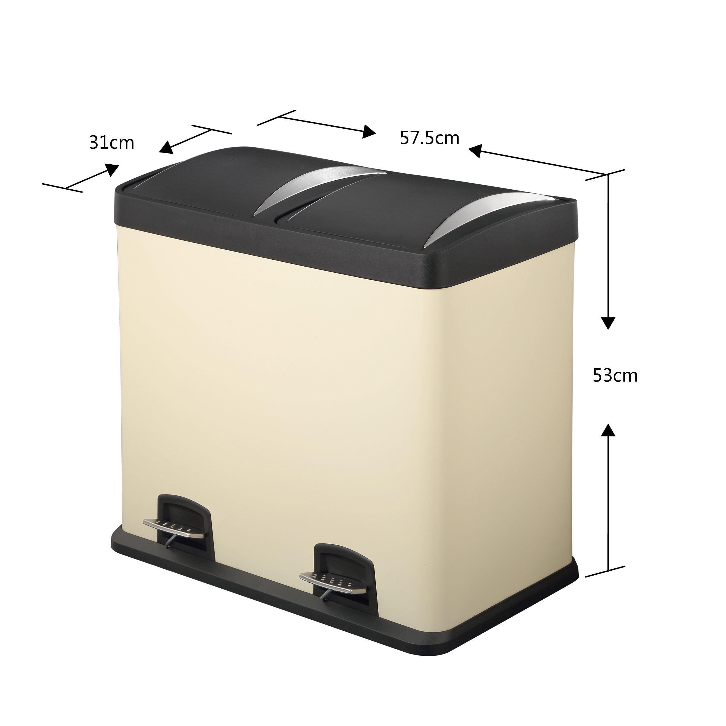 HARIMA Dual Recycling Bin 48L Cream Rubbish Bin Food Waste Pedal