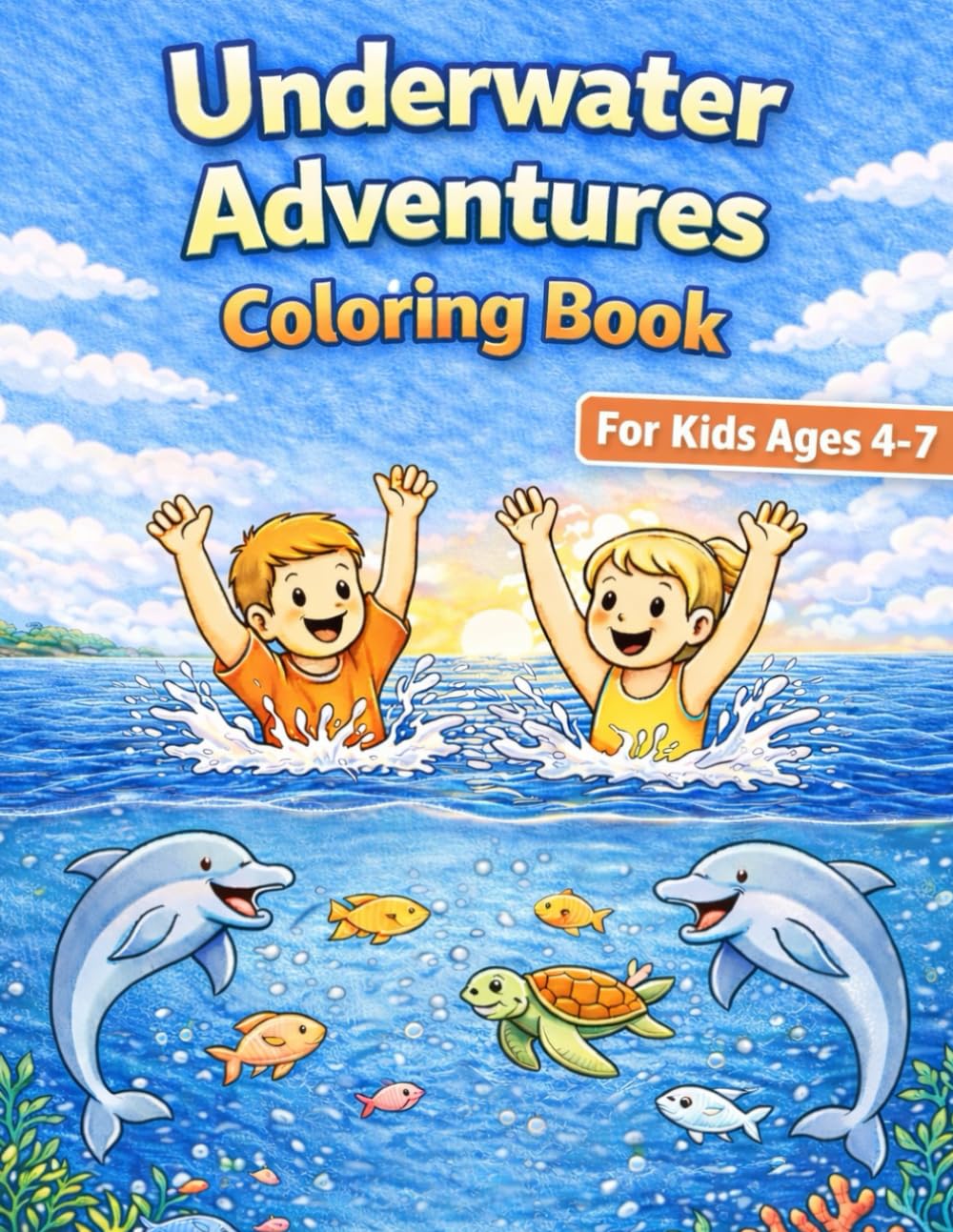 Underwater Adventures Coloring Book for Kids: Fun and Easy Ocean Animals Coloring Pages for Kids Ages 4–7 | Dolphins, Turtles, Fish and Sea Creatures