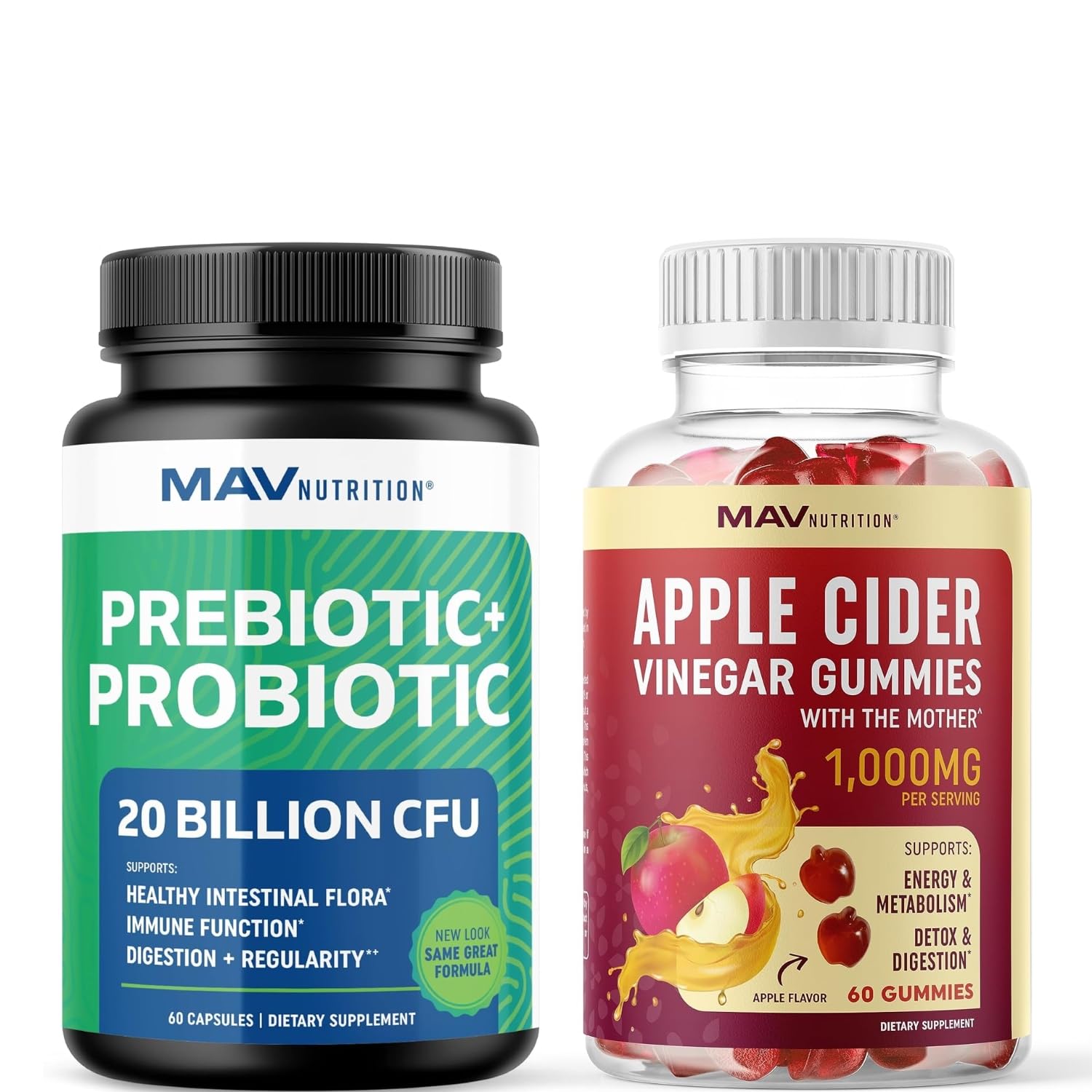 MAV NUTRITIONApple Cider Vinegar Gummies and Probiotic & Prebiotic Capsules | Gut Health Bundle for Beauty Detox and Digestive Health Support | Comprehensive Digestive Wellness with ACV & Prebiotics