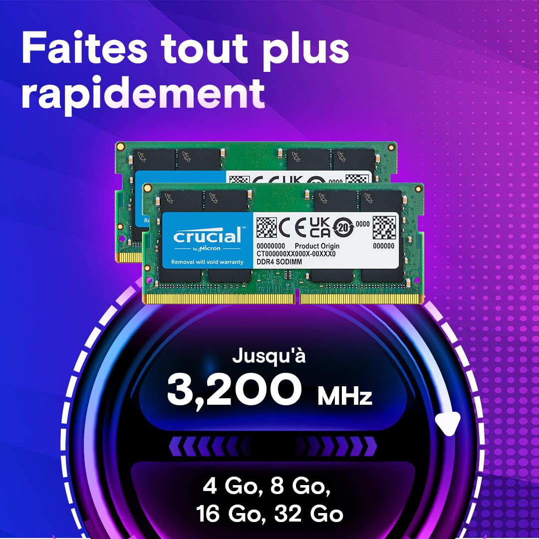 Crucial RAM DDR4 32Go Kit (2x16Go) 3200MHz SODIMM CL22 Mémoire Portable