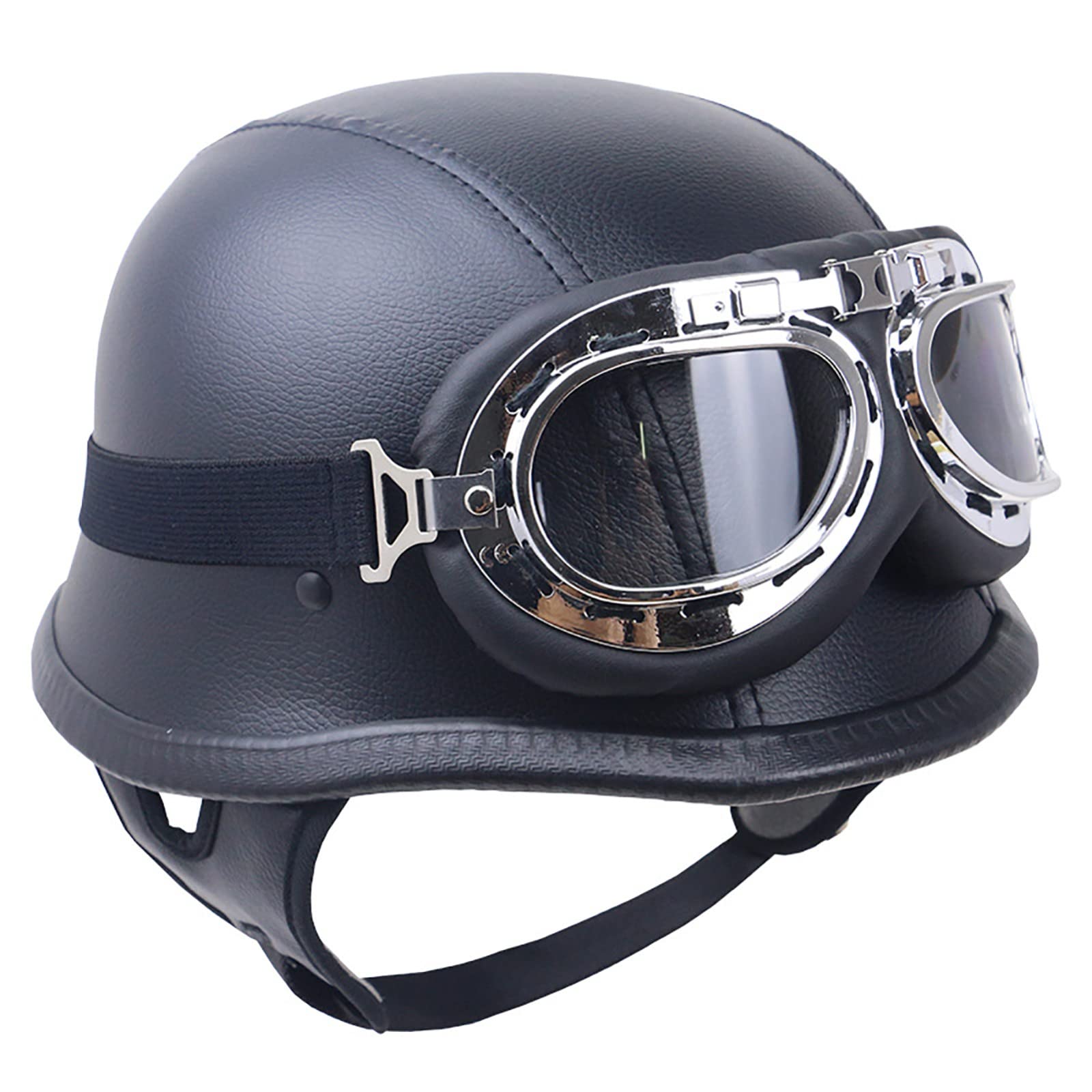 German Style Motorcycle Helmet with Goggles ECE Approved Retro Jet Half Shell Helmet with Adjustable Quick Release Buckle Crash Helmets for Adults Men Women A,XXL=63-64cm Automotive
