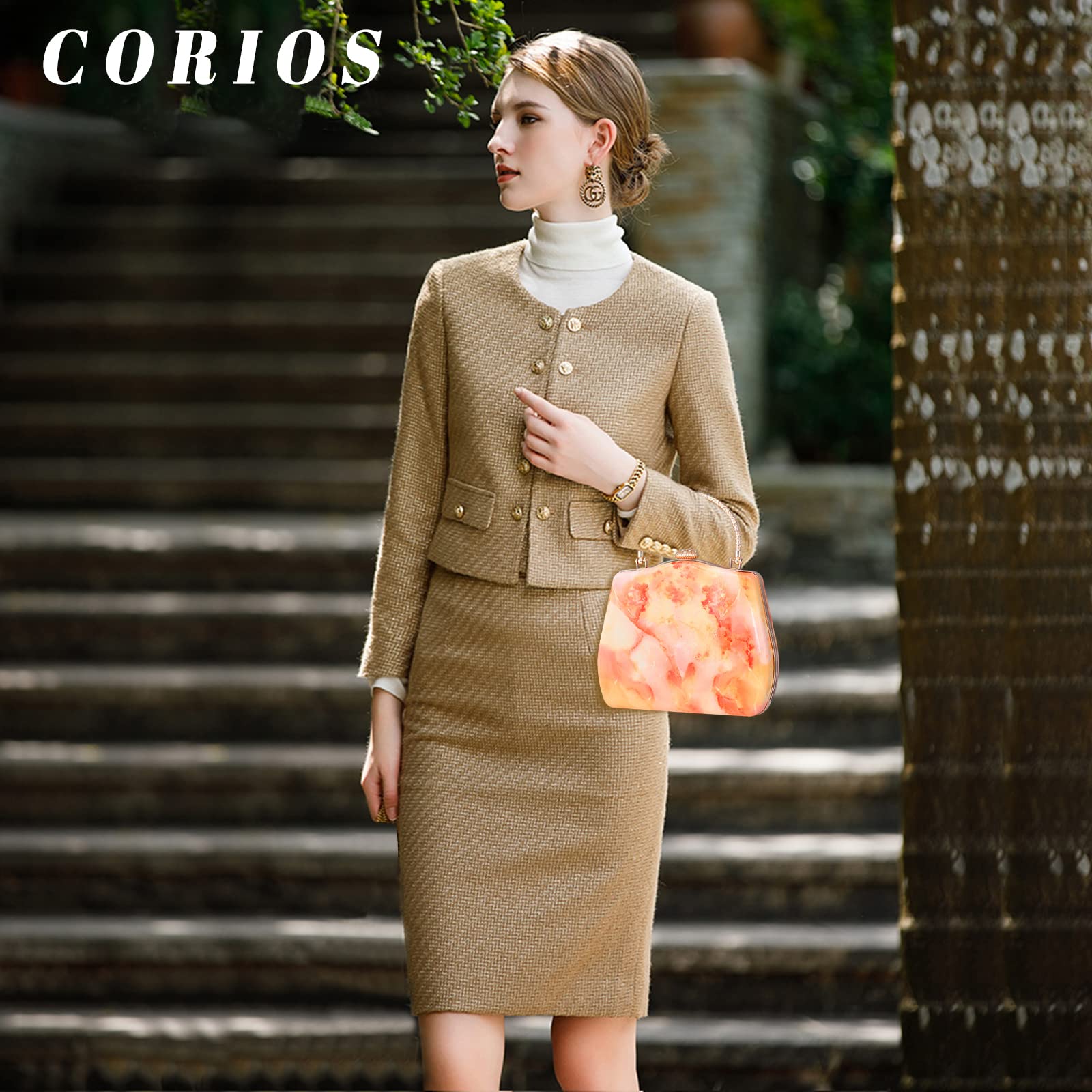 Bolso de Noche para Mujer Clutch de Mármol Elegante Bolso de Hombro Bolso de Boda Bolsa de Noche Bolsos Bandolera Cartera de Mano para Fiesta de Graduación Boda Banquete Naranja