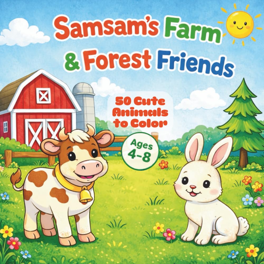 Samsam’s Farm & Forest Friends Coloring Book: 50 Cute Animals to Color • Ages 4–8
