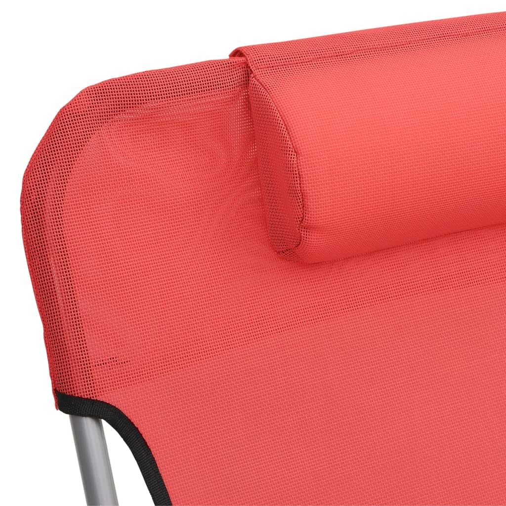 2er Set Sonnenliegen Klappbar Rot Textilene Stahl Liege | Verstellbare Rückenlehne für hohen Komfort auf Terrassen, Balkonen und im Garten mit praktischem Seitengriff.