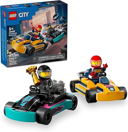 LEGO City Go-Karts and Race Drivers Toy Playset, 2 Driver Minifigures, Racing Vehicle Car Toys, Fun Race Car Toy Gift for Kids Aged 5 and Up, 60400