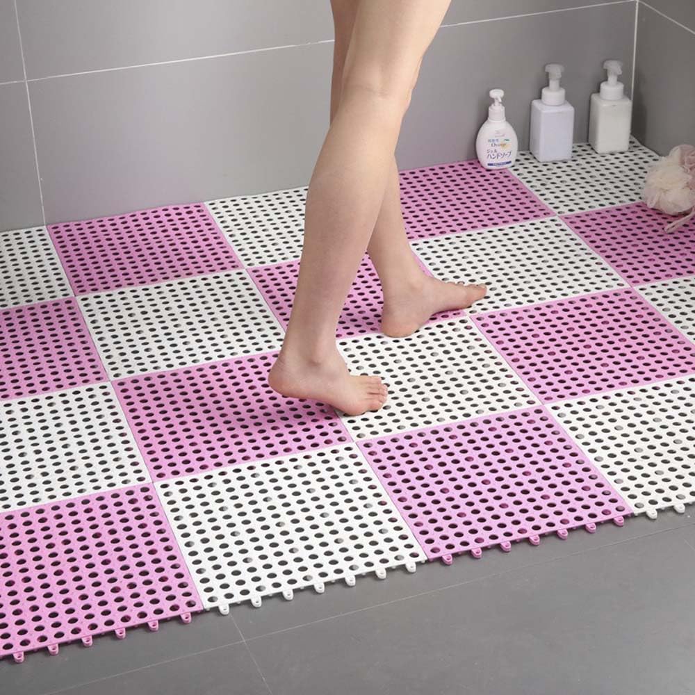 Alfombrilla de baño, baldosas de Goma encajables, baldosas Antideslizantes de PVC Blando, Alfombrilla de Ducha con Juntas, Alfombrilla Acolchada para Exteriores (B,10Pcs/30x30cm)
