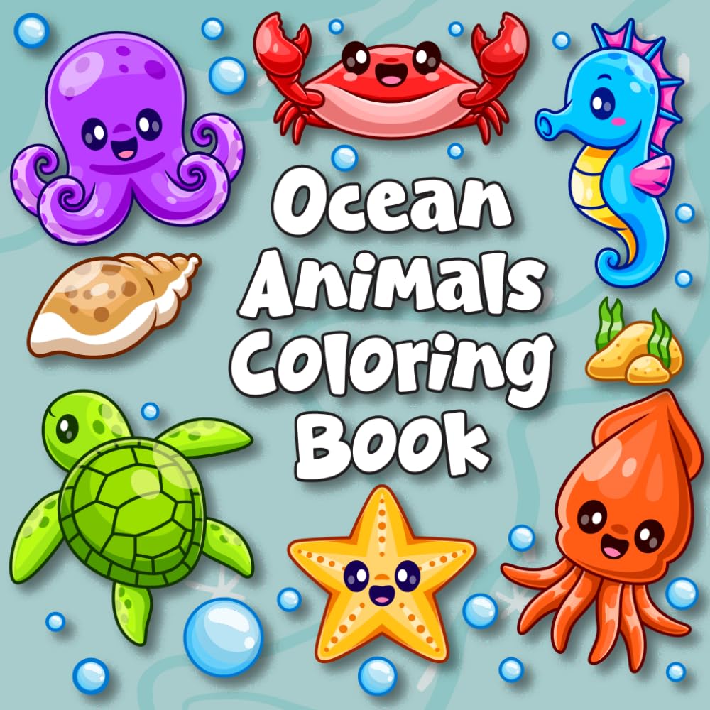 Ocean Animals Coloring Book: Bold and Easy Designs of Cute Kawaii Sea Creatures for Stress Relief and Relaxation