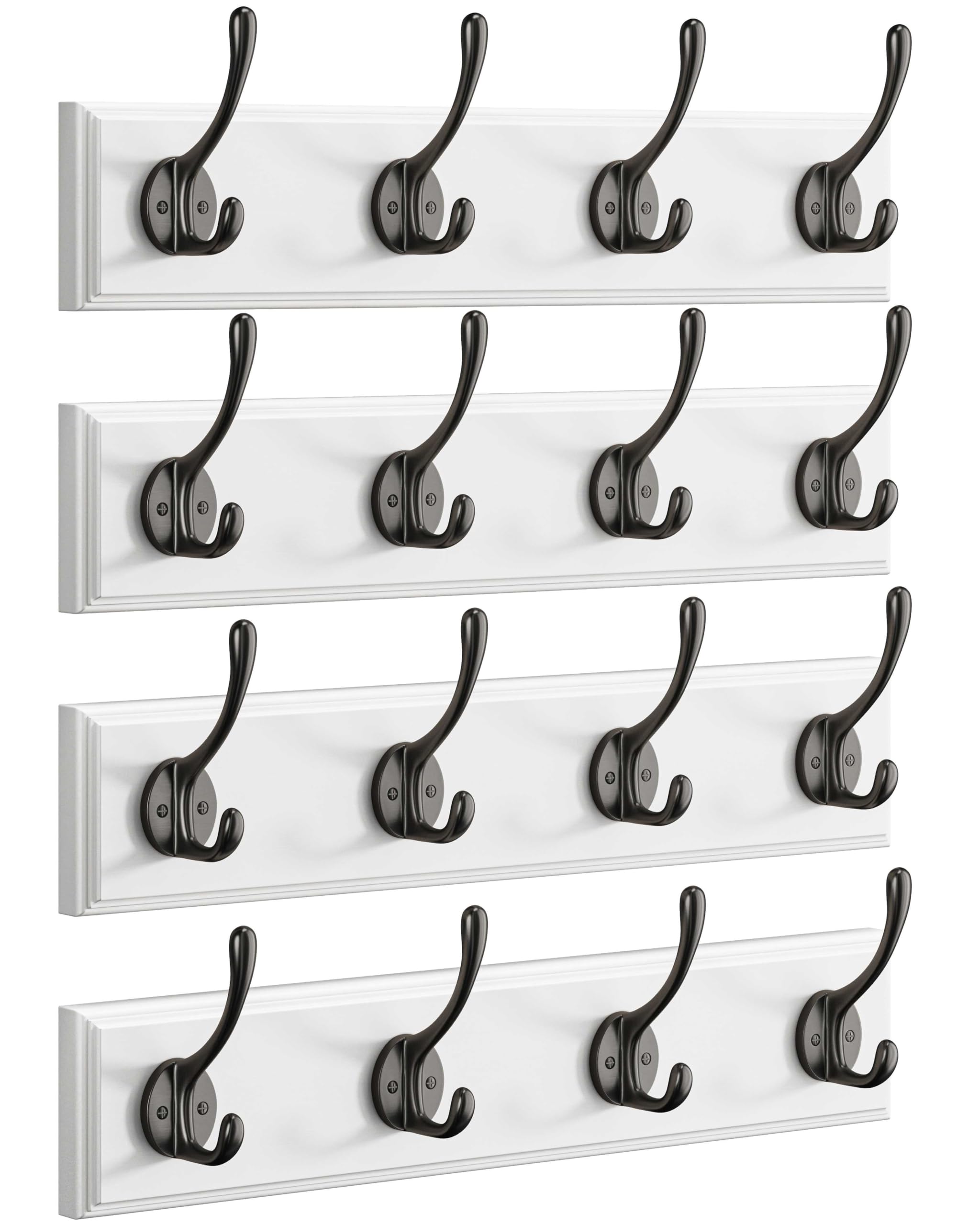 Seocry Coat Rack Wall Mount, 4 Pack Wall Hook Rack, White Coat Hanger Wall Mount with Black Hooks for Backpack, Hat, Towel, Key, Door, Entryway