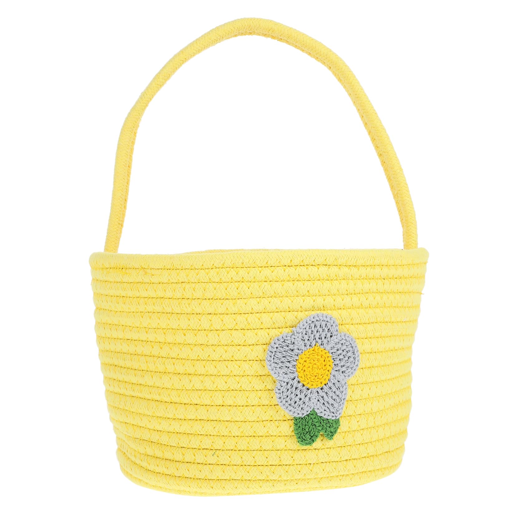 KOMBIUDA Hand-woven Cotton Rope Basket with Handle Portable Woven Storage Basket for Dried Flowers Rustic Home Decor Outdoor Use Holder Floral Design