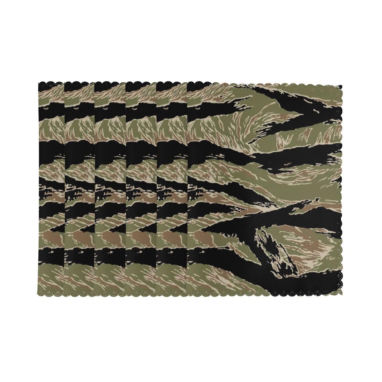 6 PCS Heat Resistant Placemat 45x30 CM, Tiger Stripe Camouflage Printed Non-Slip Place Mats for Kitchen Dining Table Indoor Outdoor