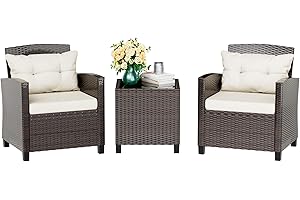 Vongrasig Wicker Rattan 3-Piece Patio Furniture Set