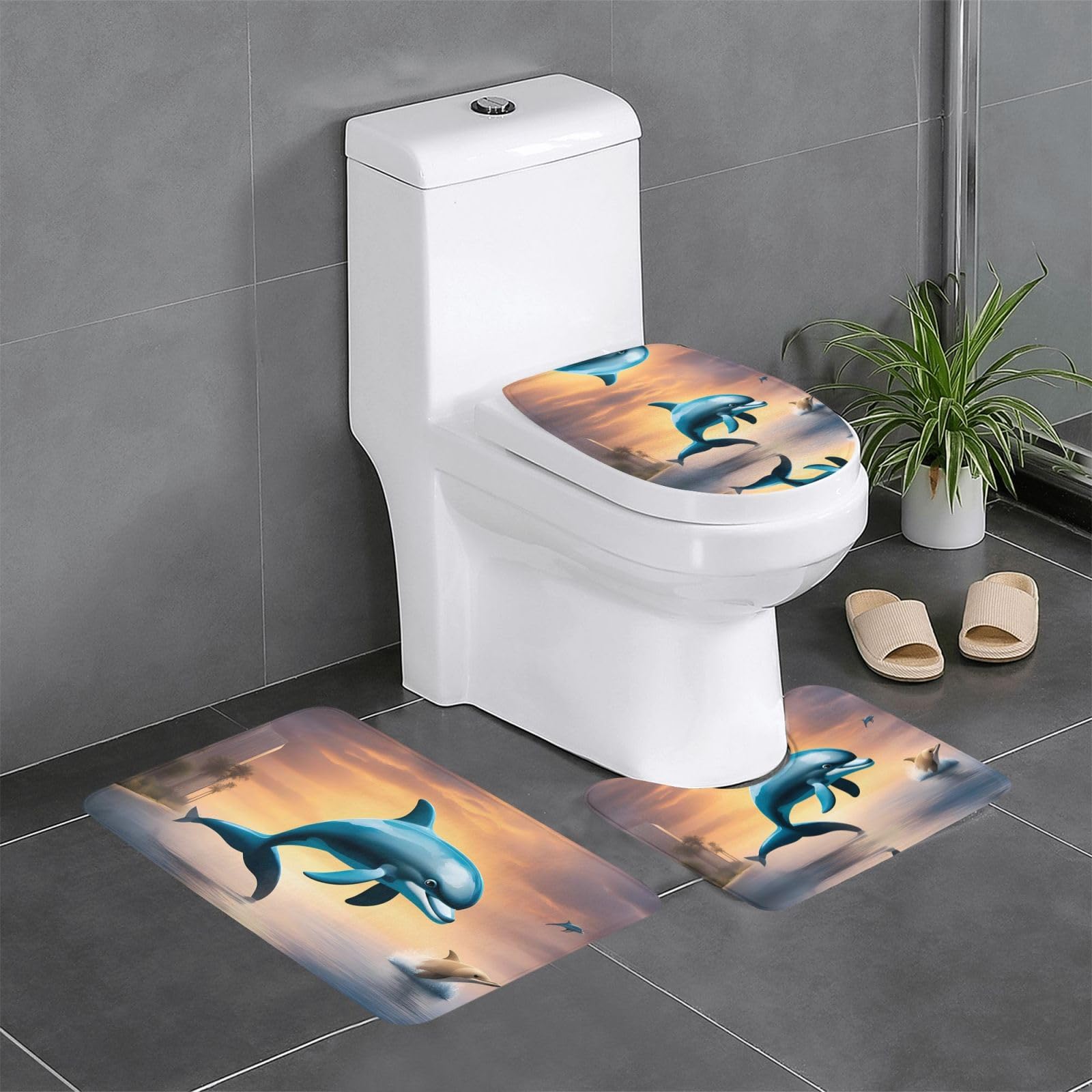 Tapis de salle de bain Winter The Dolphin lot de 3 pièces antidérapantes 61x40cm