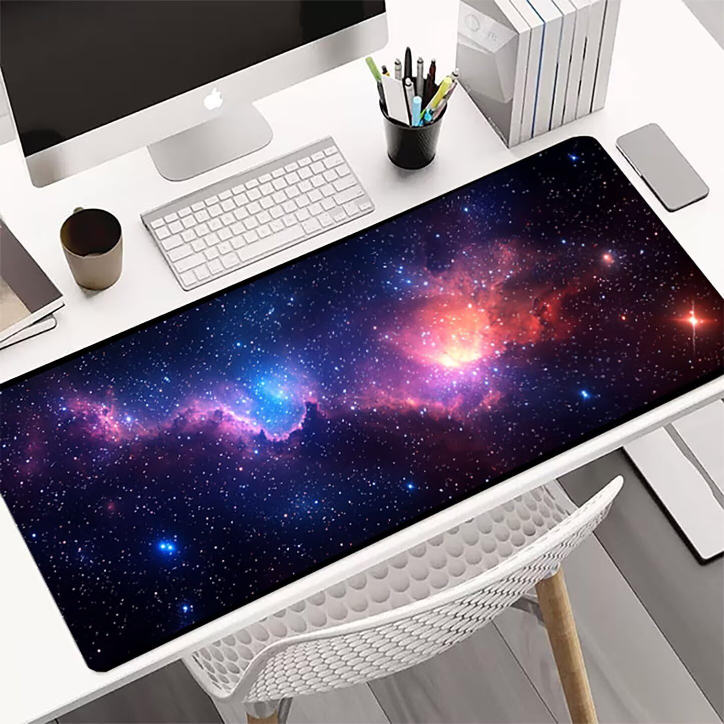 Lpfieonn gwiaździste niebo podkładka pod mysz do gier XXL- 160x80cm - mata na biurko z krajobrazem XXL - podkładka na biurko dla graczy - szyte krawędzie wodoodporne antypoślizgowe - wysoka precyzja i