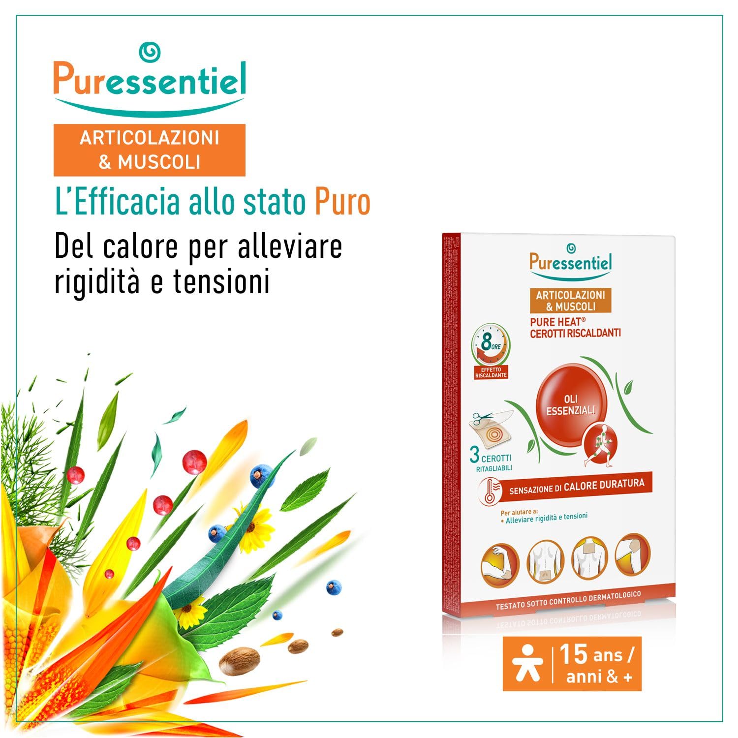 Puressentiel – Articolazioni e Muscoli Cerotti riscaldanti – Con 14 oli essenziali e Capsico – Effetto riscaldante per 8 ore – Aiutano ad alleviare rigidità e tensioni muscolari – 3 cerotti