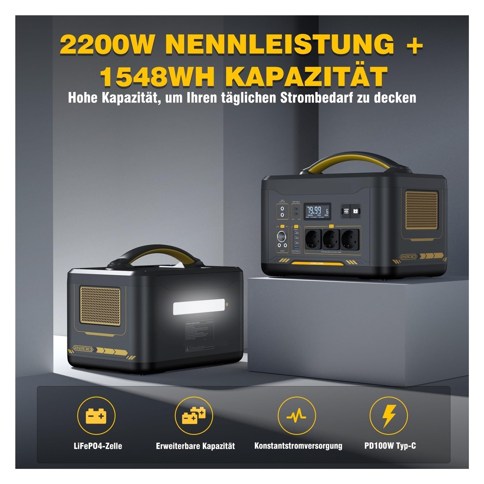 Central Eléctrica 2200 con Kit De Panel Solar VS200, Generador Batería LiFePO4 1548 WH For Camping Y Uso Emergencia Ligero Y PortáTil