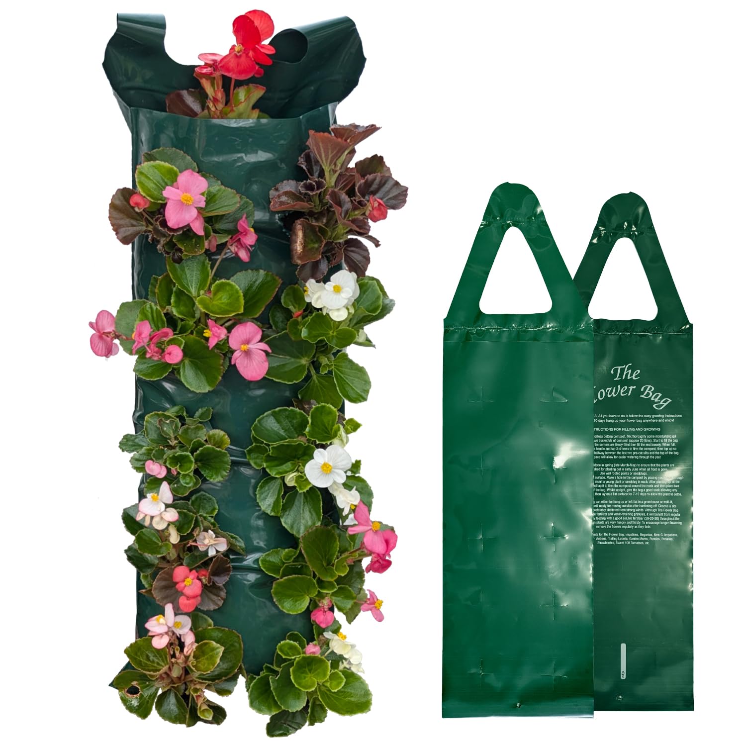 Elixir Gardens Green Flower Pouch/Reuseable Hanging Flower Bags For Germaniums, Petunias, Begonias, Pansies, Strawberries & Tomatoes | X 6