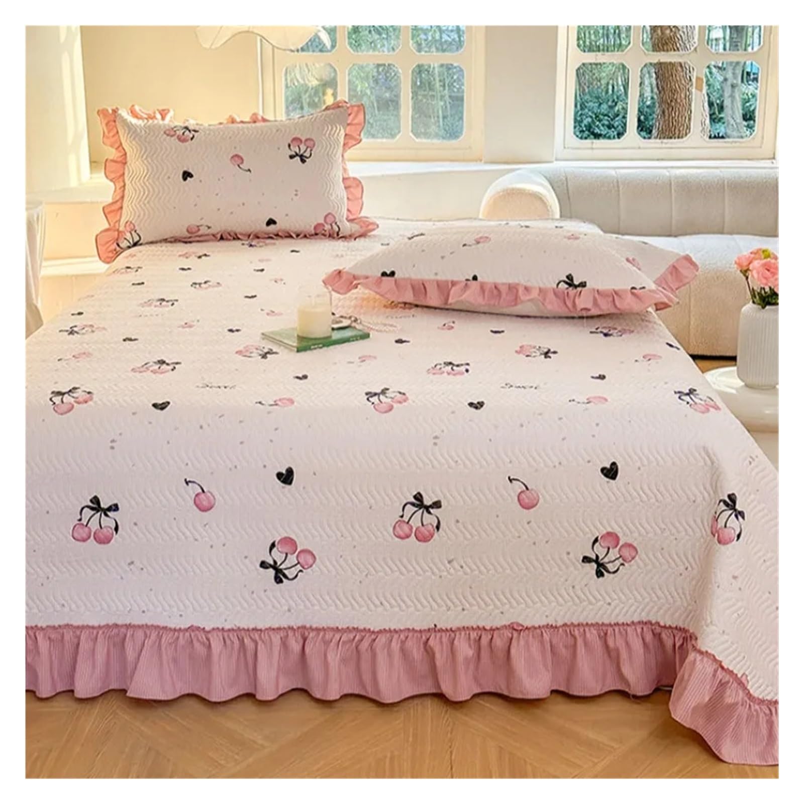 Colcha Cama Funda de Cama con Estampado Grueso, Funda Almohada, Juego Tres Piezas, Individual, Doble, Antideslizante, Falda Volantes, colchas Textiles for el hogar(Color-05)
