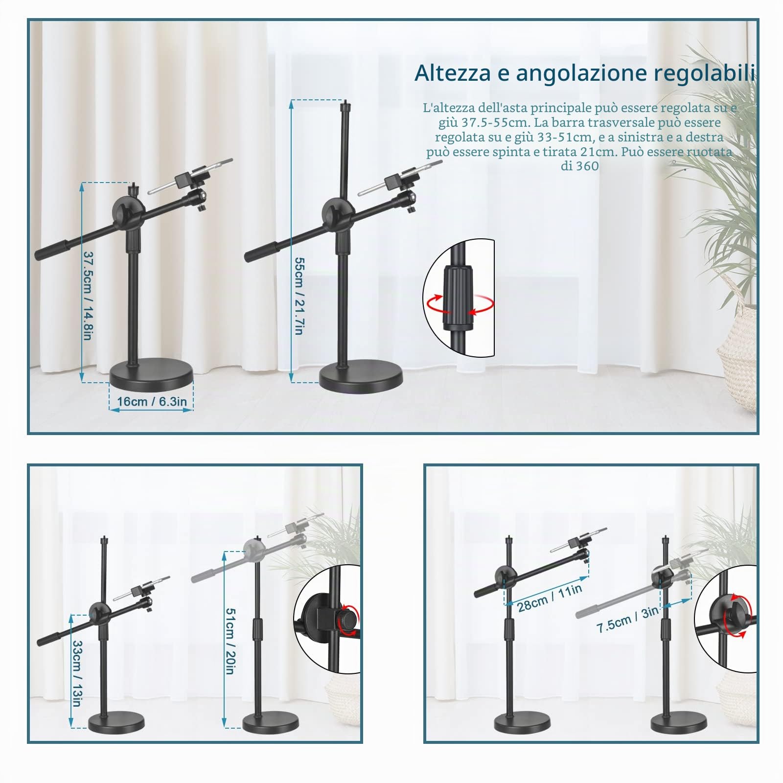 Hivexagon Supporto da Tavolo per Telefono Cellulare Live,Altezza e Angolazione Regolabili,con Base Rotonda Stabile,Perfetto per Il Negozio dal Vivo di Prodotti (36-52 cm)