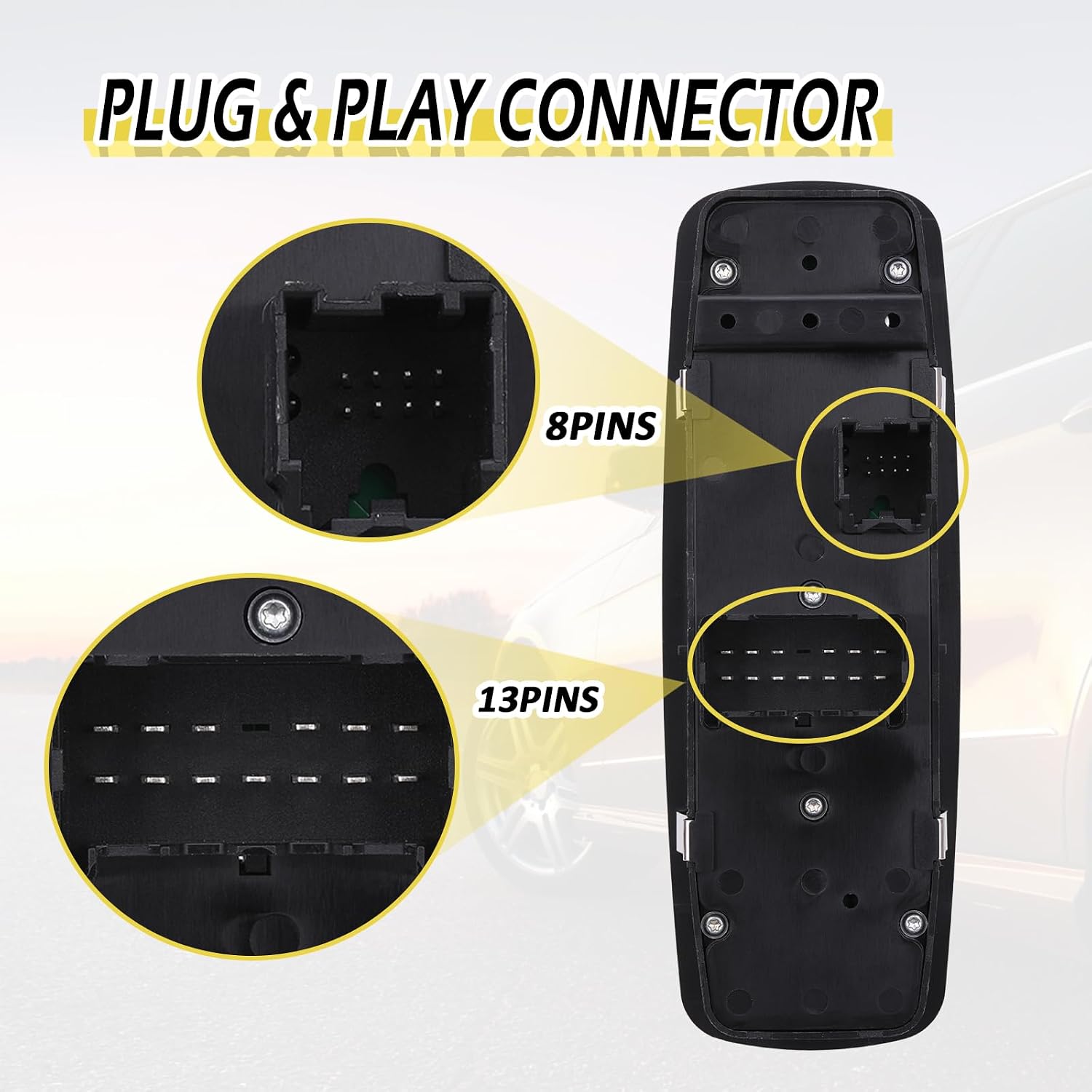 Vurkcy Power Window Switch Master Door Lock Control Fit for 2009-2010 Dodge Journey, 2008-2012 Jeep Liberty, 2007-2012 Dodge Nitro, Replaced 4602632AD, 4602632AG, 8+13 Pins, 1 AUTO, Green Light