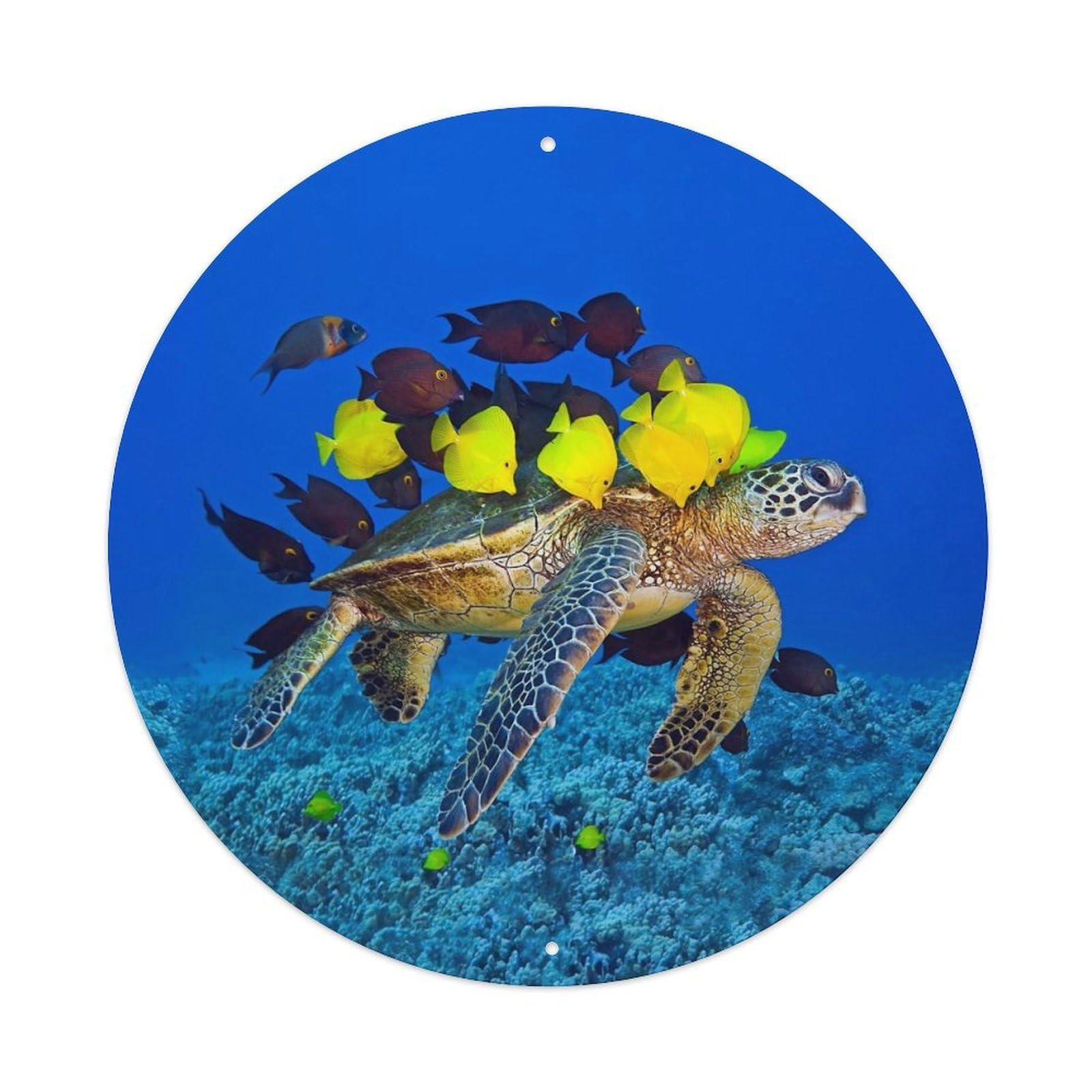 Sea Turtle Butterflyfish Coral Reef Wildlife Metal Tin Sign