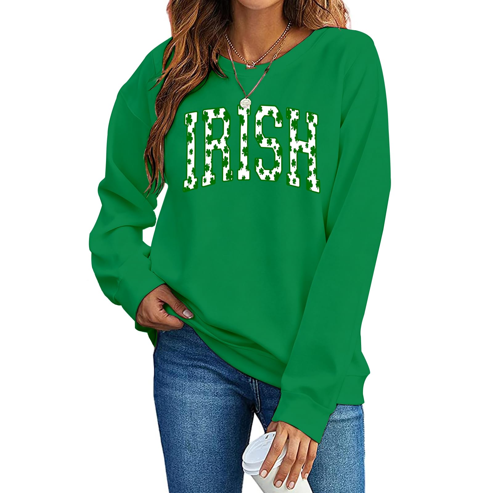 tewmeu St Patricks Day Sweatshirt Women Lucky Shamrock Long Sleeve Shirt Irish Green Graphic Pullover Top-picture-28