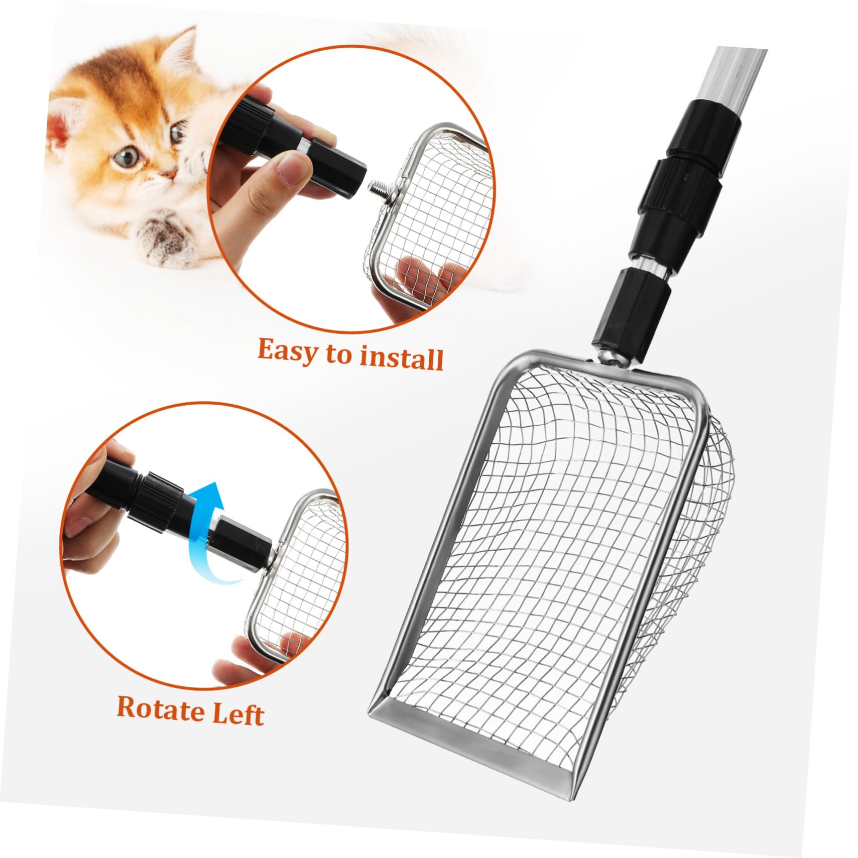Toyvian 2 Piezas Palas para Inoxidable Mango Telescópico y Malla para Limpieza de Areneros Herramienta Ergonómica para Mascotas