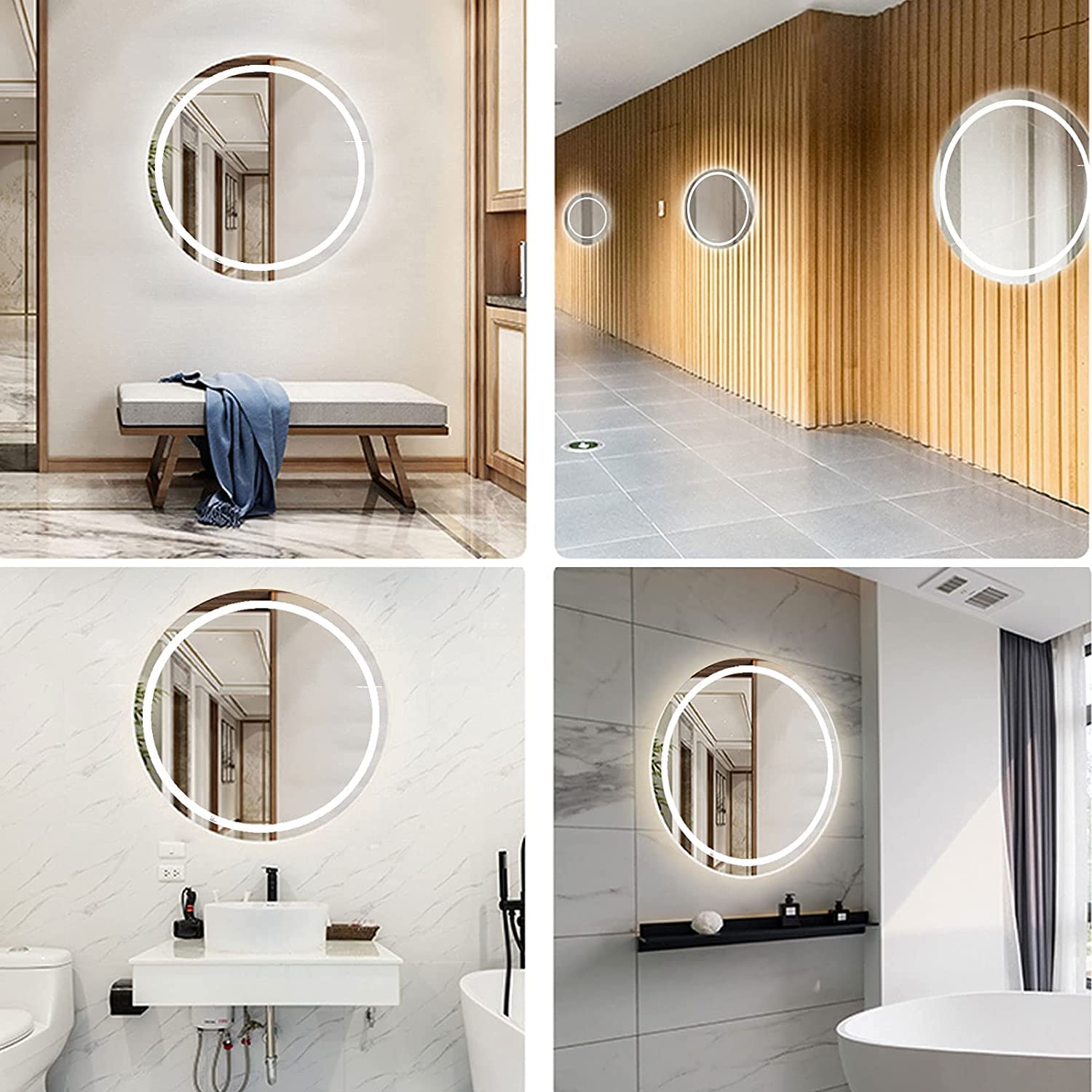 Amazon.co.jp: 浴室鏡 LED 丸 浴室ミラー 壁掛け ミラー、 洗面ミラー