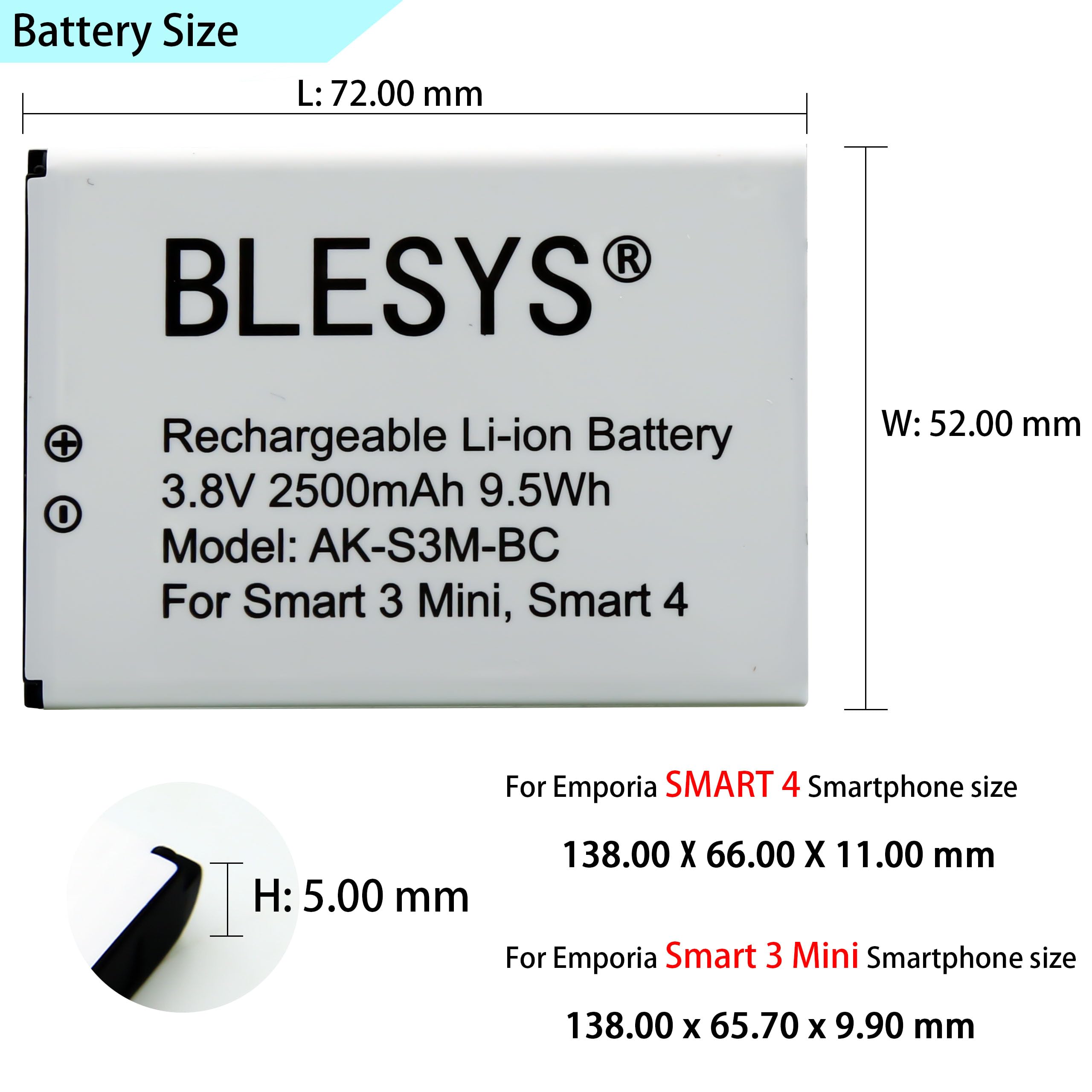 BLESYS AK-S3M Akku Für Emporia Smartphones - 2500mAh