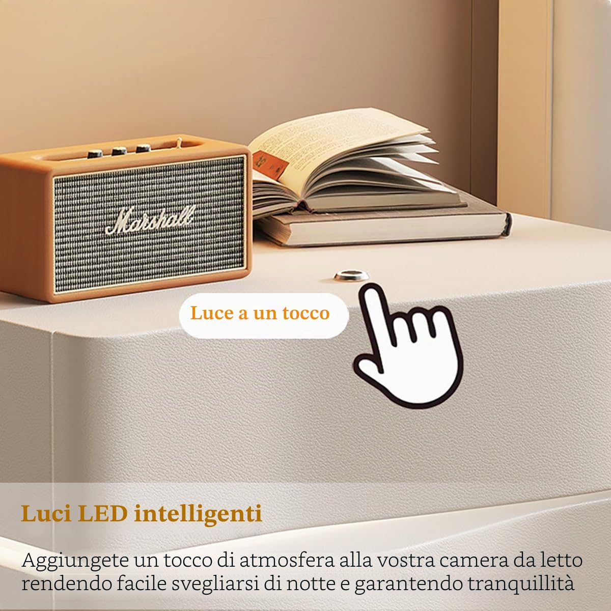 Comodino con Cassetti in Legno, Comodino A LED, Comodino Bianco, Comodini Camera da Letto Moderni, Comodino Moderno con Contenitore, Comodino Camera da Letto.(Brown,40 * 43 * 43CM)
