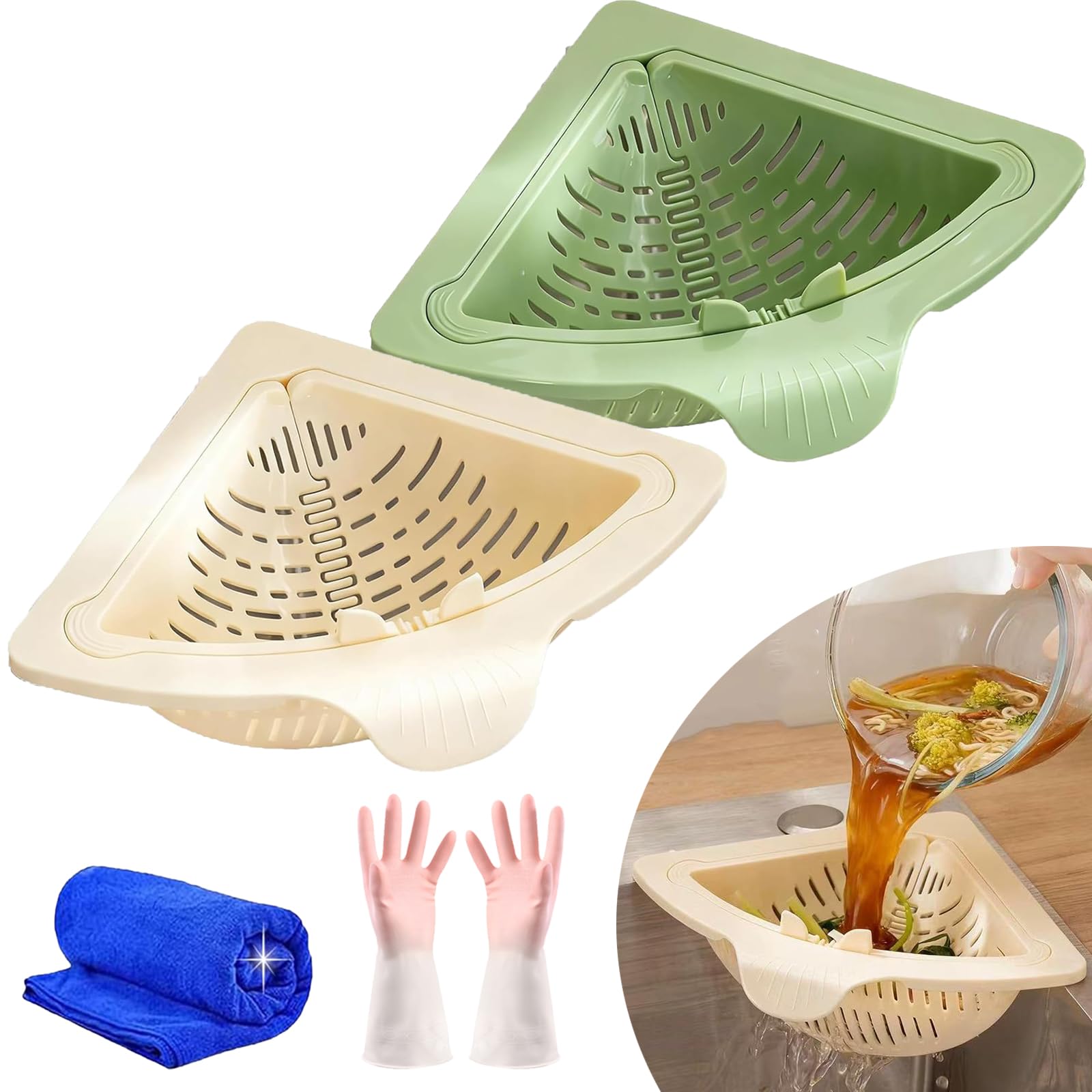 Cestello scolapiatti triangolare magnetico, colino per lavello con fondo a torsione, griglia angolare per lavello da cucina, filtro automatico a scomparsa triangolare per lavare frutta e verdura