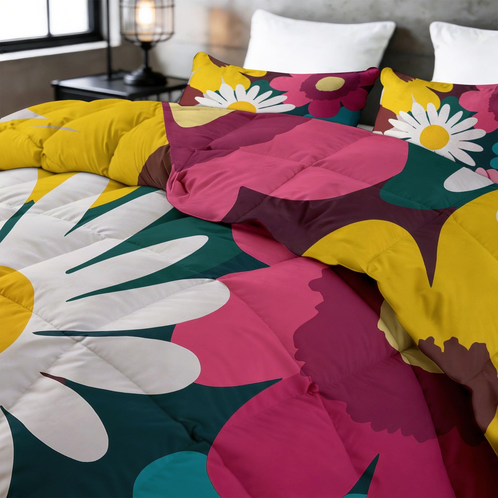 Generisch Überlappende Blumen Bettdecke 220 x 240 cm 4 Jahreszeiten Steppdecke, Pop-Art Waschbare Ganzjahresdecke Kinder Bettwaren Set Kinderzimmer Spielzimmer Bettdecke Ohne Bezug