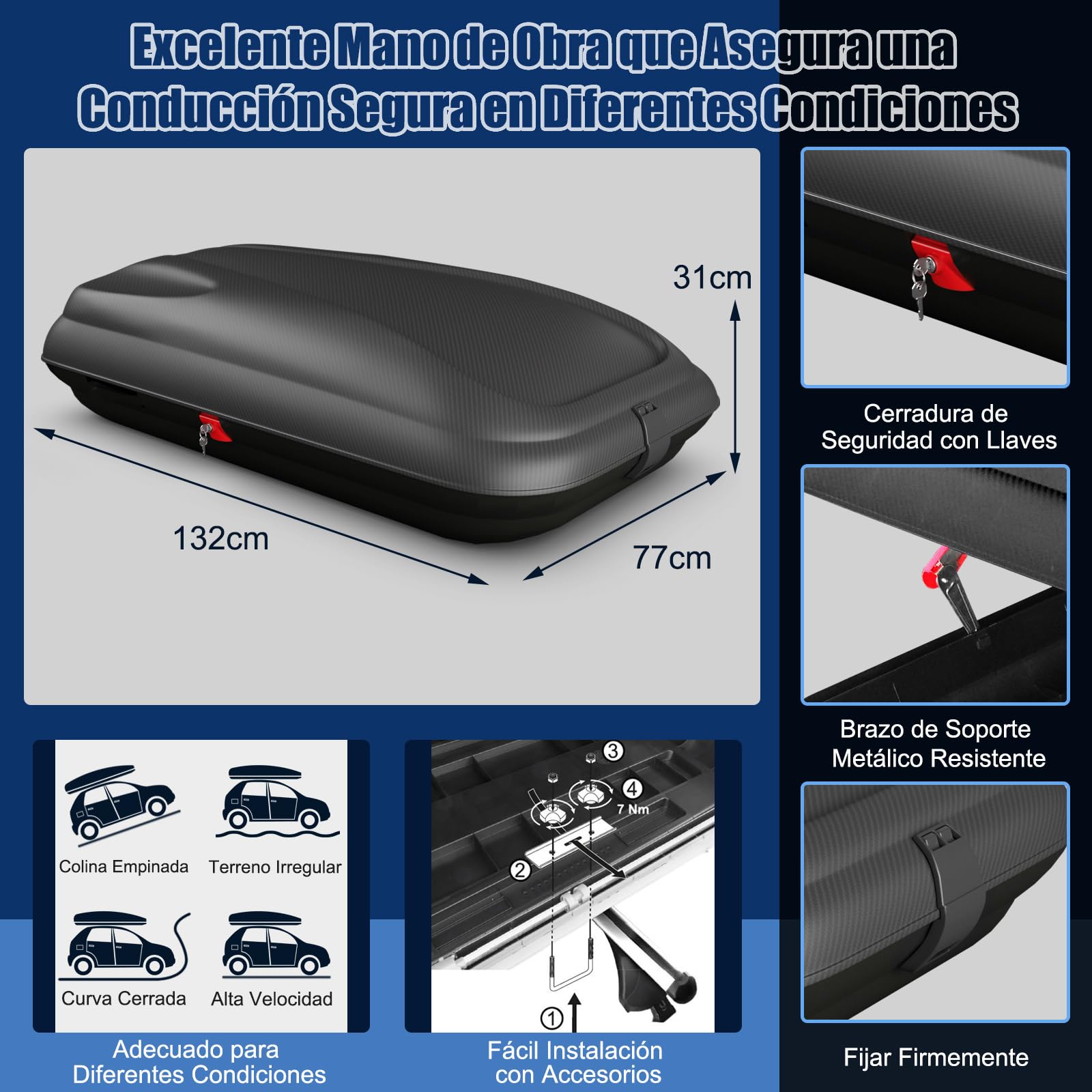 COSTWAY Cofre de Techo 250L, Cofre Techo Coche para Vehículo Impermeable con Llaves, Porta Equipaje de Automóvil, Caja de Equipaje de Techo para Coche, Vagone y SUV, Plata + Negro