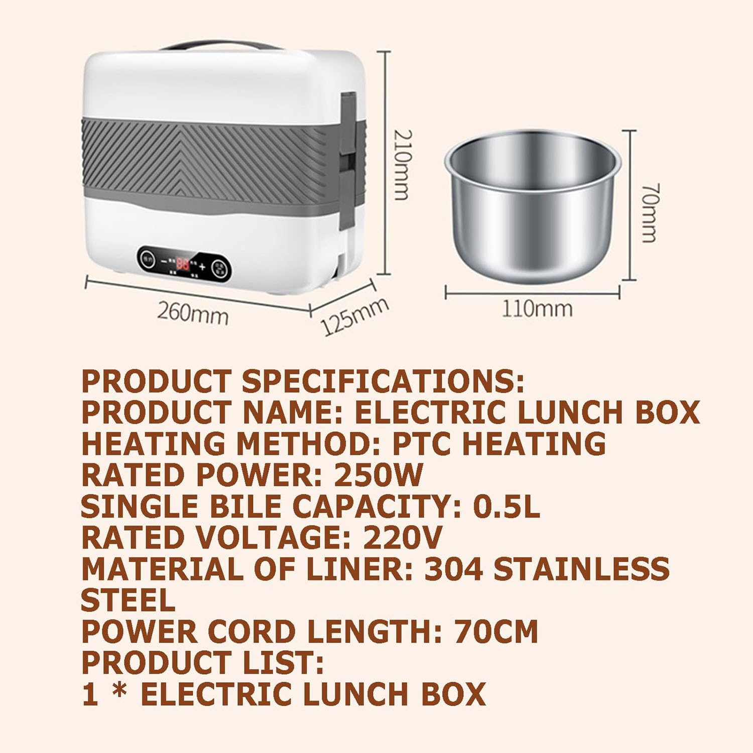 Fiambrera Eléctrica, Fiambrera De Acero Inoxidable Extraíble De 2 litros, Fiambrera con Calefacción De Doble Capa De 300 W, Calentador De Almuerzo Portátil con Tapa De Compartimento A Prueba De Fugas