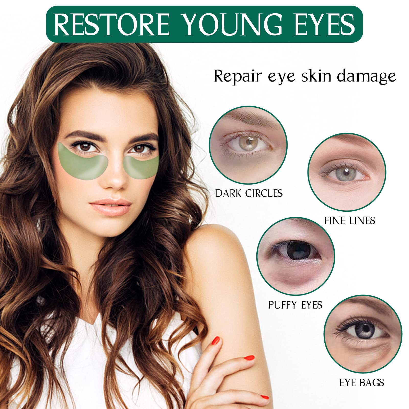 60 Pcs Collagene Patch Occhi, Aloe Vera Maschera Occhi, Anti Rughe, Rimuovi Borse e Puffiness, Idrata Anti-Età (Aloe)