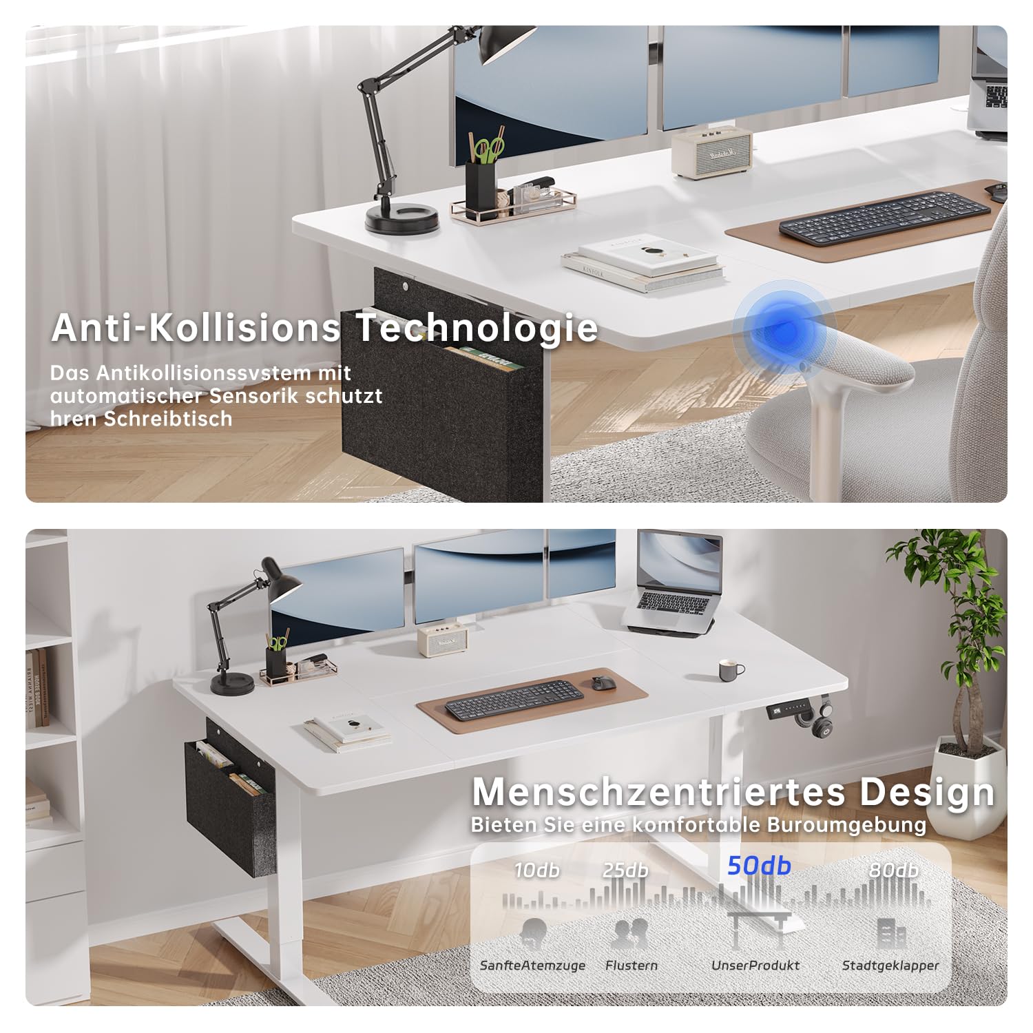 Airfish Höhenverstellbarer Schreibtisch Elektrisch 160x70cm, Stabiler Schreibtisch mit Aufbewahrungstasche, Memory-Funktion mit 4 Höhen, Computertisch für Homeoffice, Stehpult, Standing Desk, Weiß