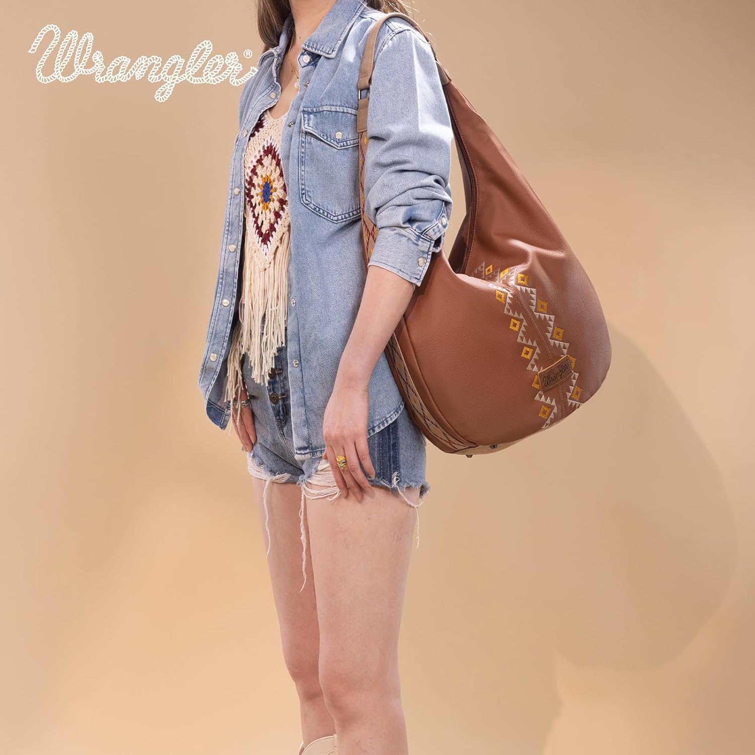 Wrangler Large Hobo Bags for Women Western Aztec Slouchy Shoulder Bag with Zipper