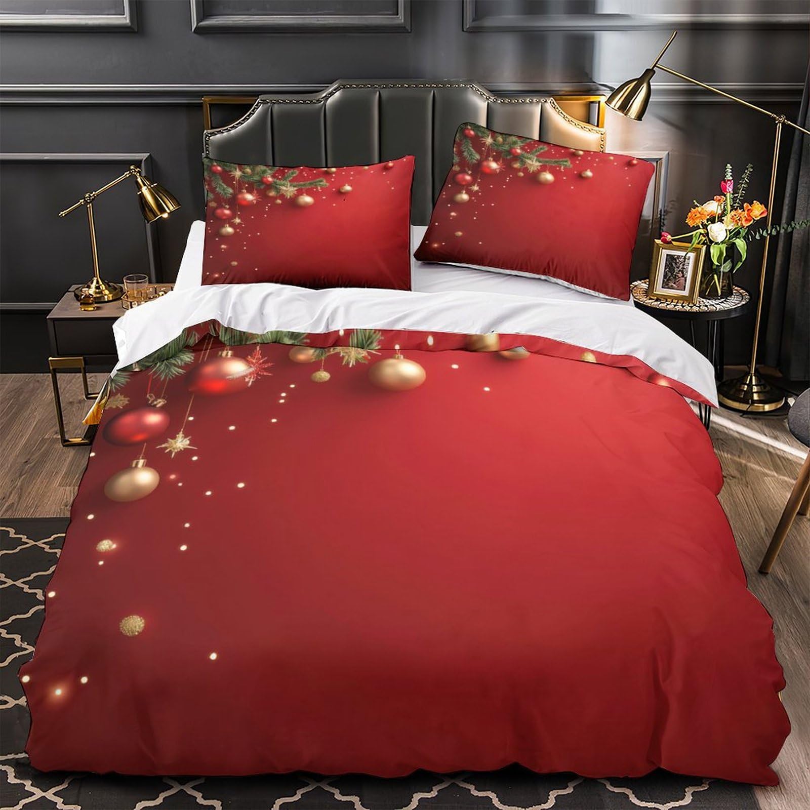 Parure de lit Noël 200x200 housse de couette microfibre hypoallergique pour lit double